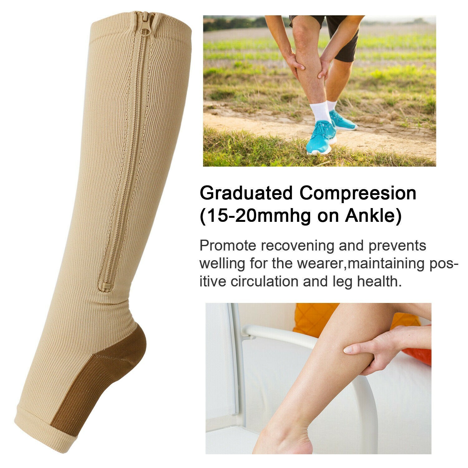 Medical Compression Socks Open Toe Varicose Knee Vein Support Stockings Unisex