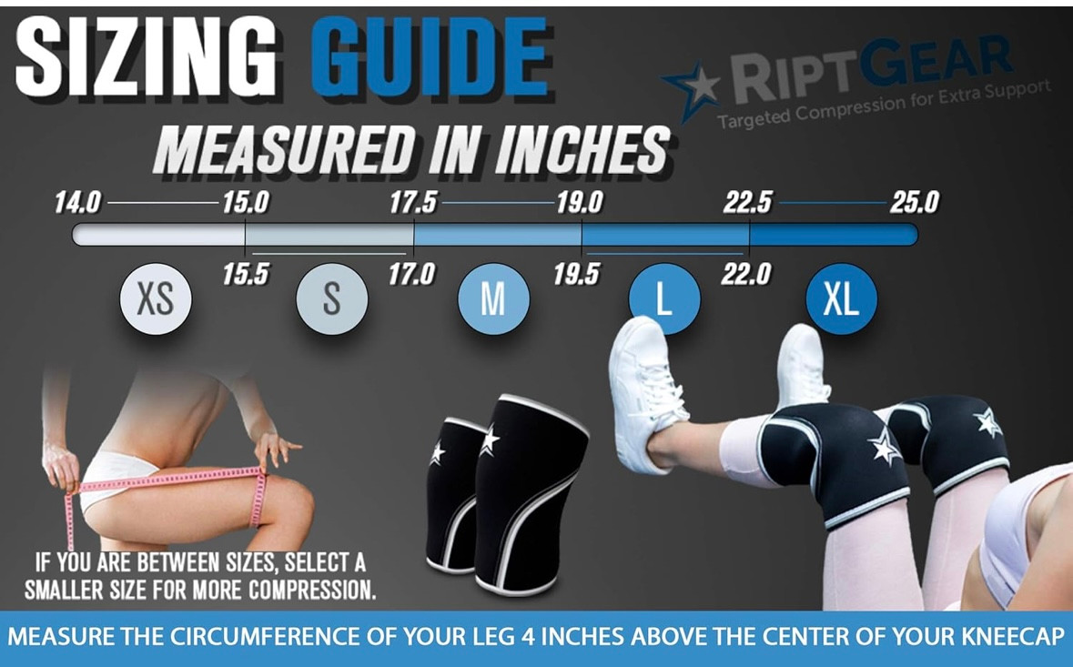 RiptGear 7mm Knee Sleeves (1 Pair)- Neoprene Compression Knee Brace for Men and