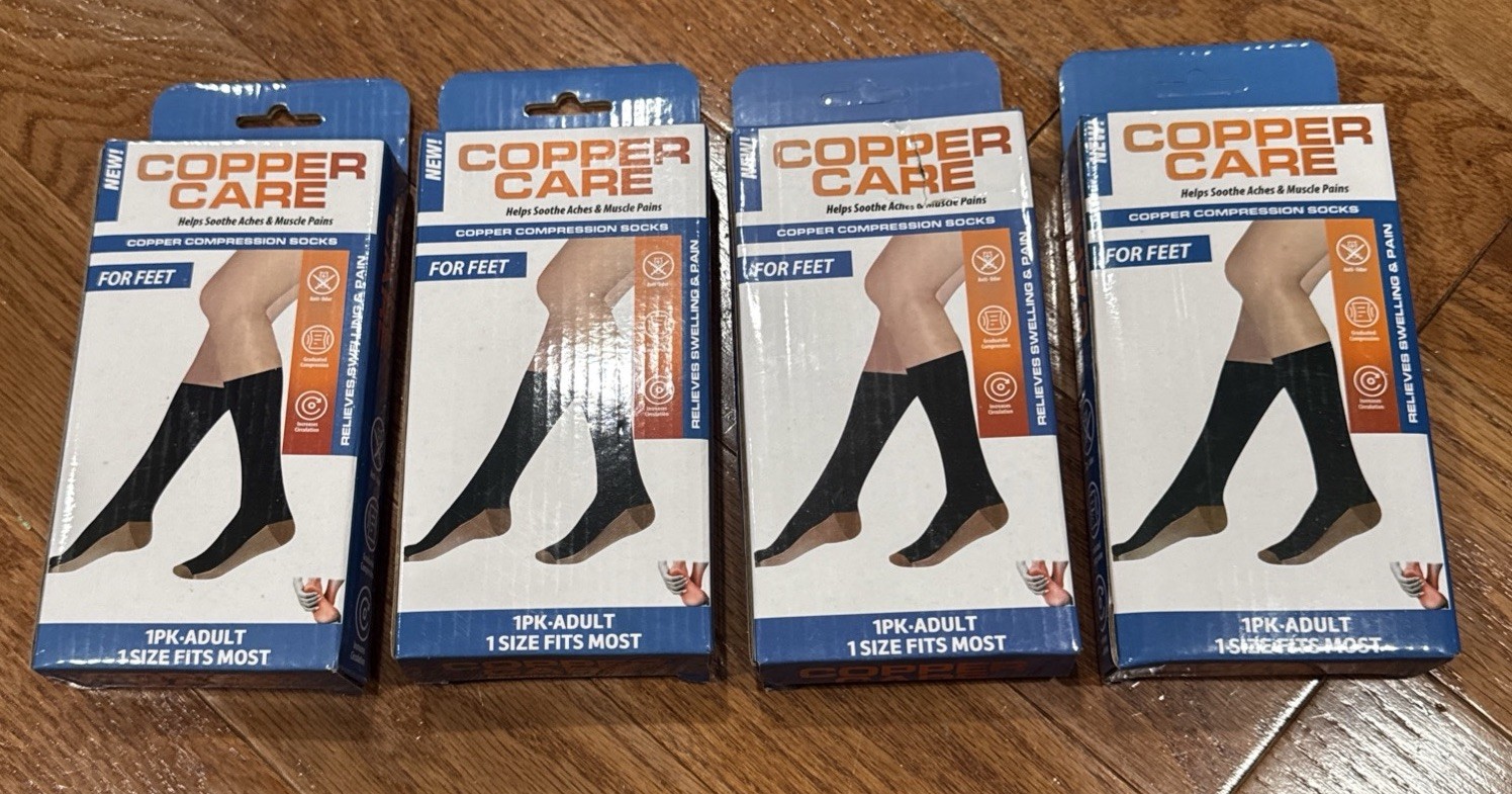 Lot Of (4) Pair Copper Care Compression Socks Soothes Aches & Pains