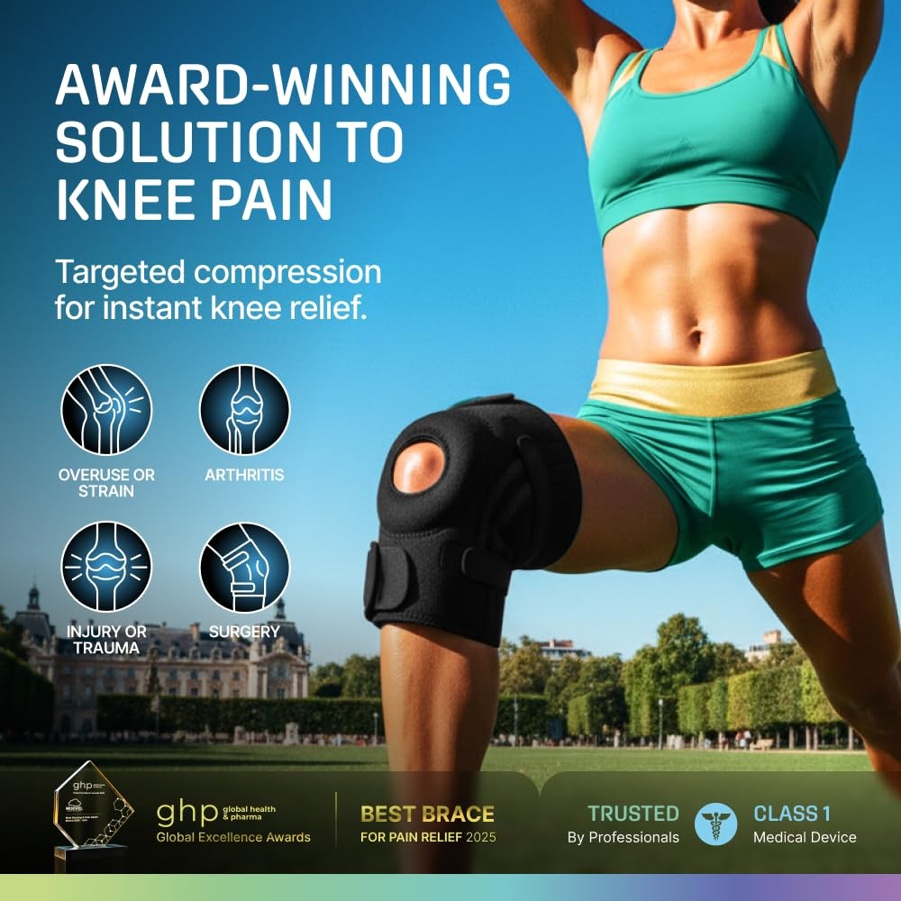 Modvel Knee Brace with Side Stabilizers & Patella Gel Pads for X-Large, BLACK