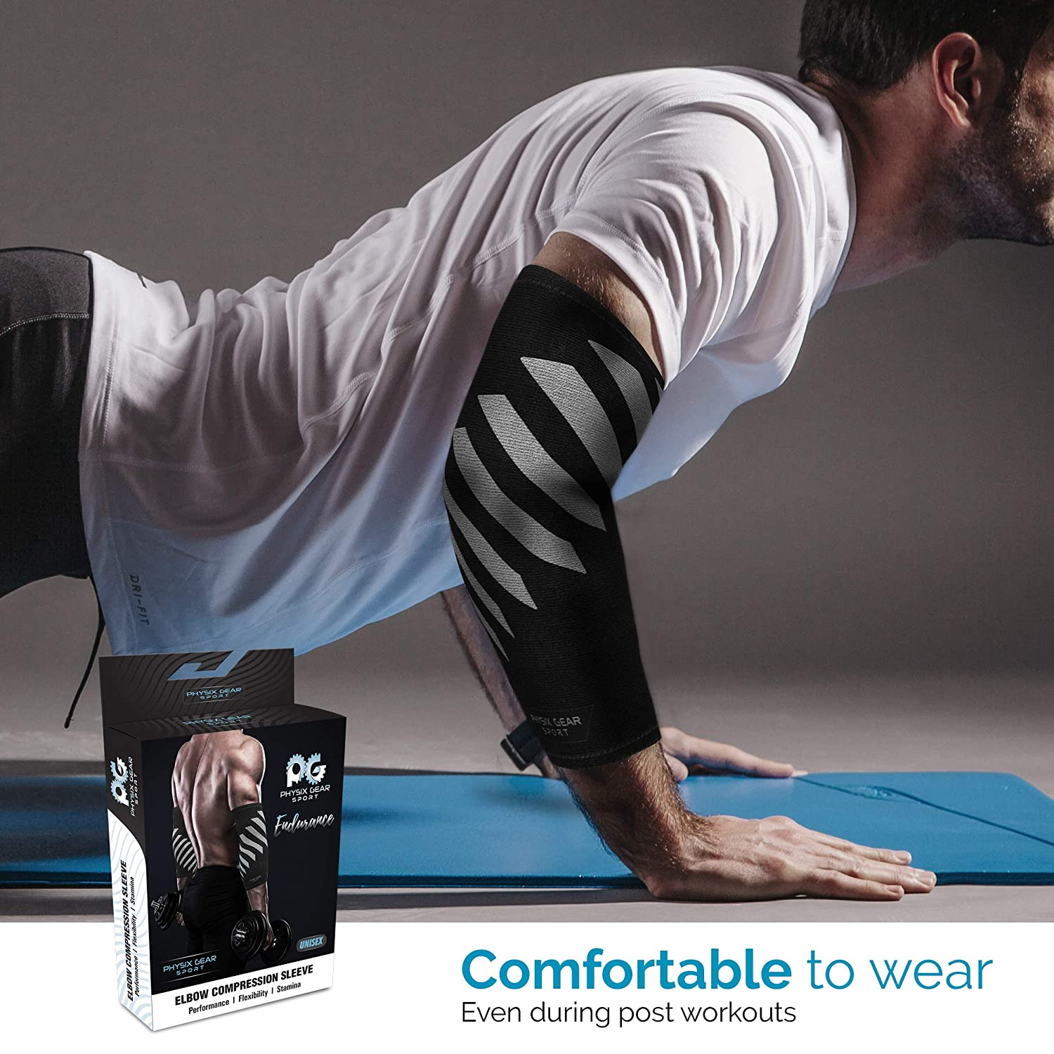 Physix Gear Workout Elbow Sleeves – Elbow Sleeves Compression for Weightlifting,