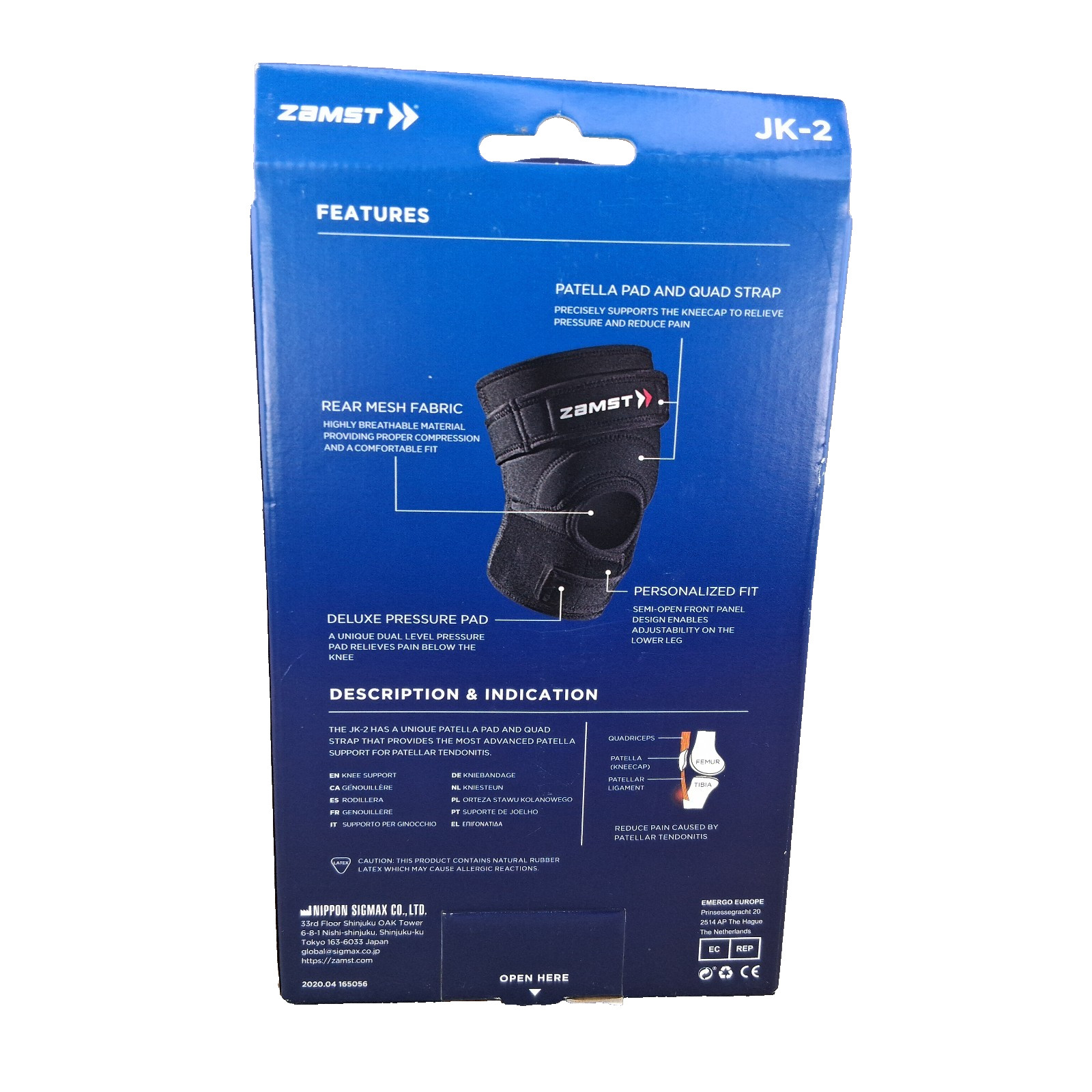 Zamst JK-2 Sports Knee Brace for Jumpers Compression Black Size Large