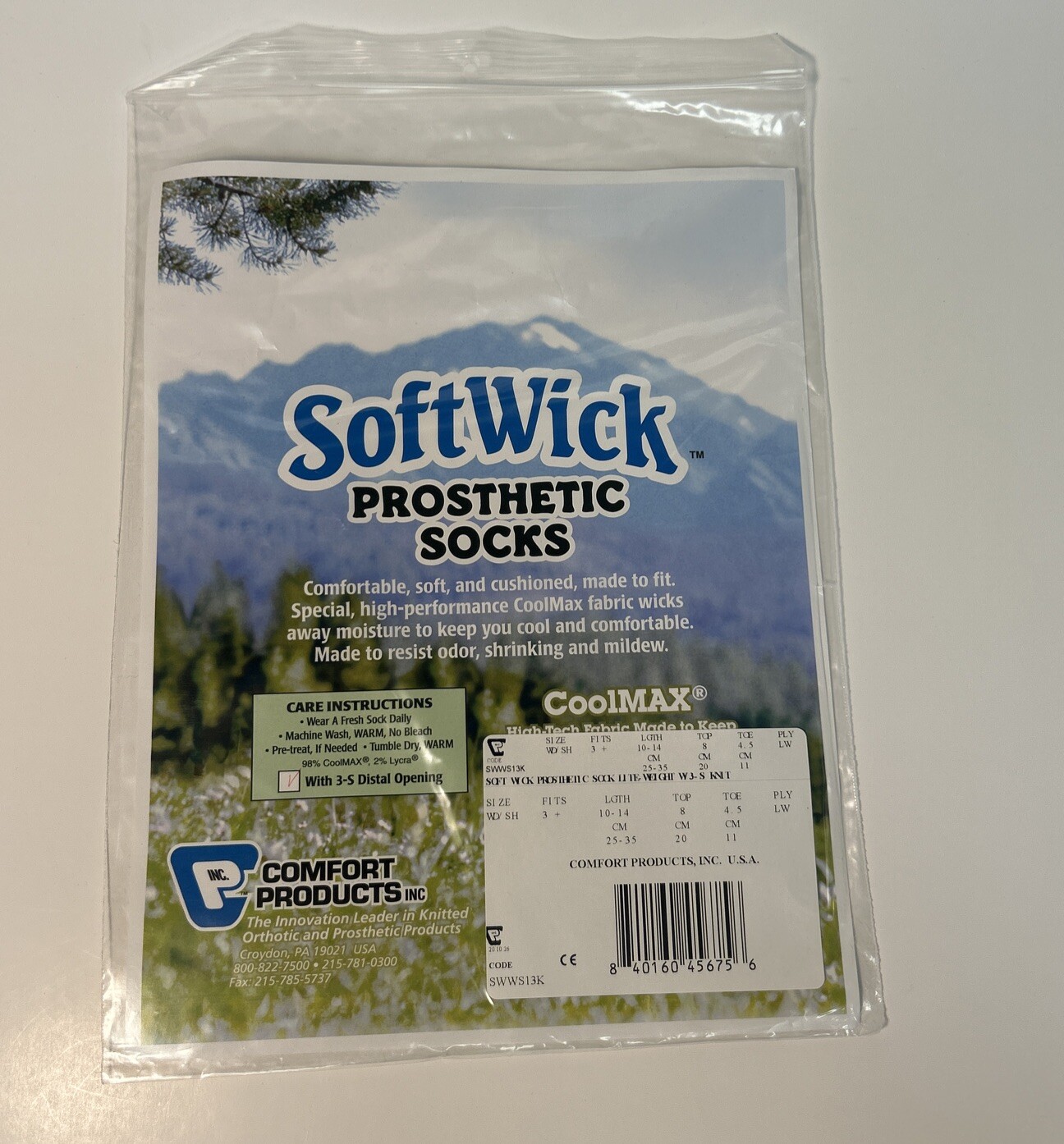 SoftWick Cool Max Prosthetic Sock With Hole, Size Wide/Short, Ply LW