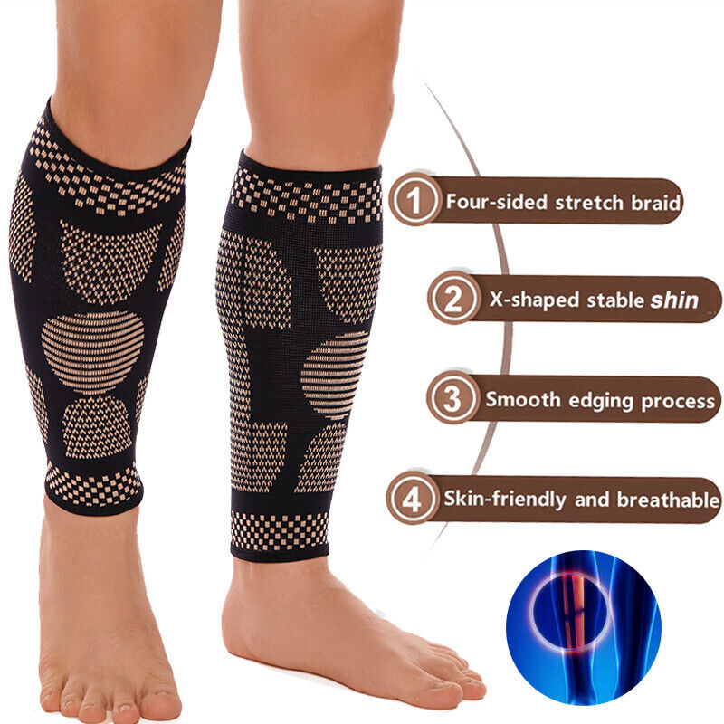 Copper Calf Support Brace Shin Splint Compression Sleeve Leg Wrap for Men Women