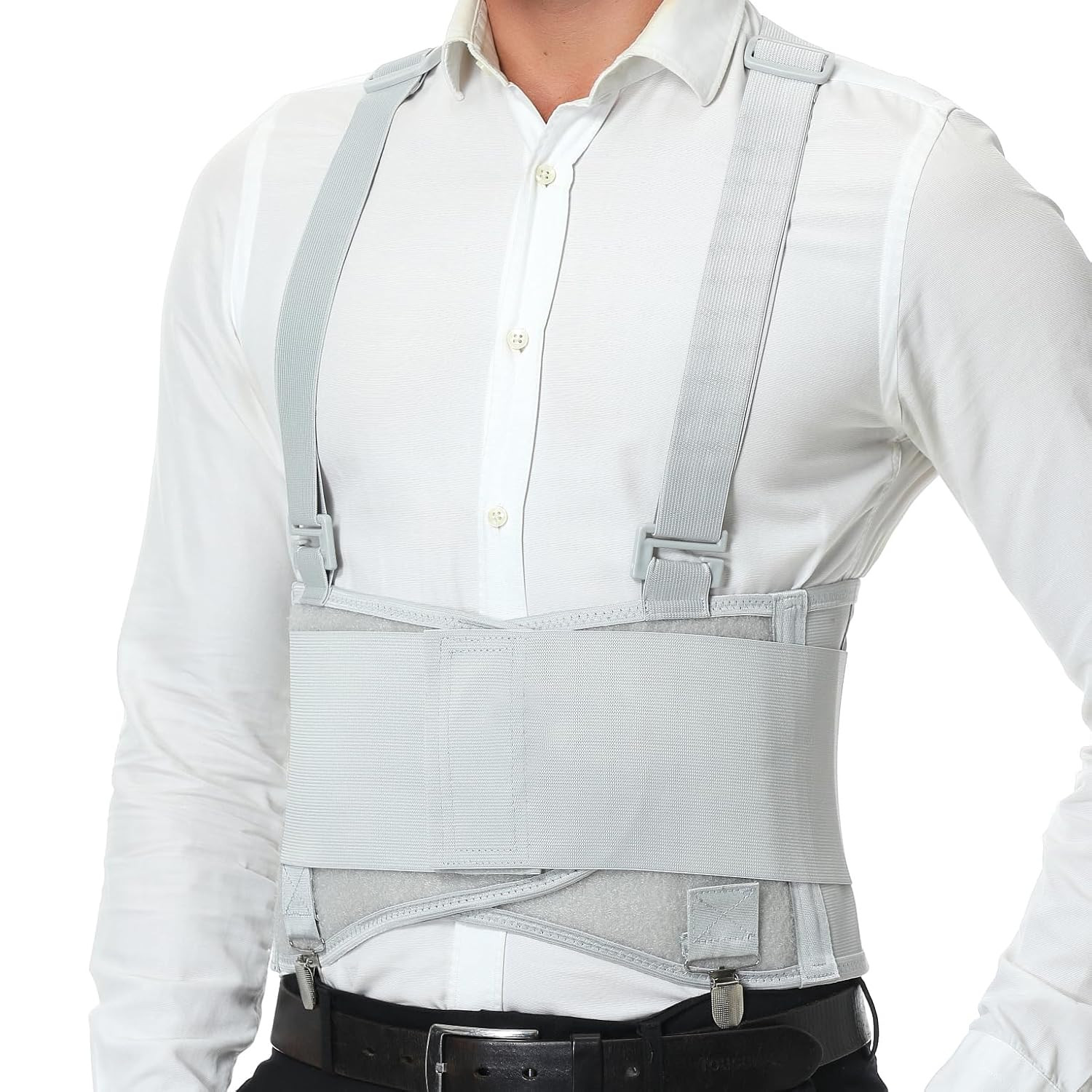 Soporte lumbar con clips para pantalones extraíbles y tirantes desmontables