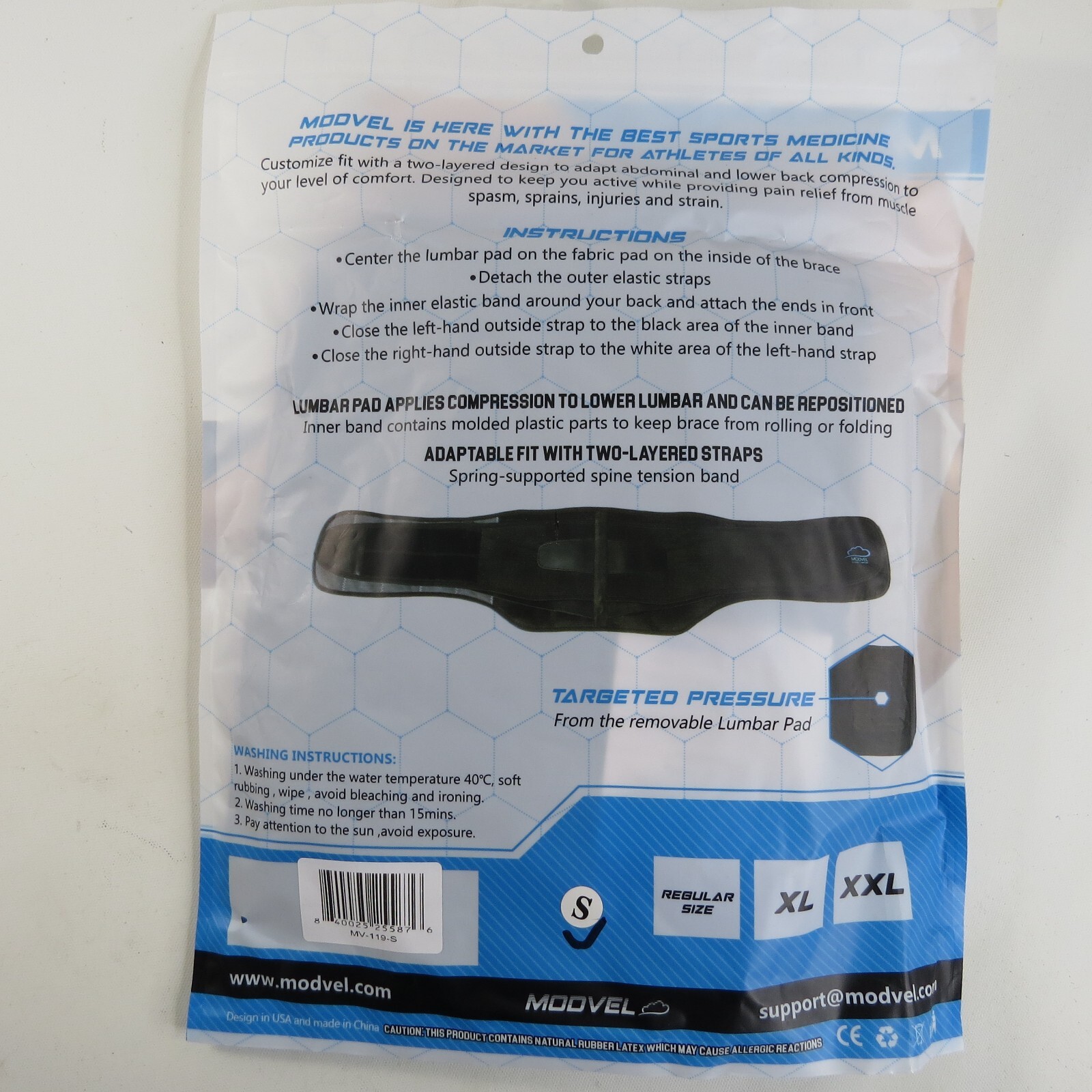 MODVEL Back Brace Premium Quality Cinching With Padded Lumbar Size Small