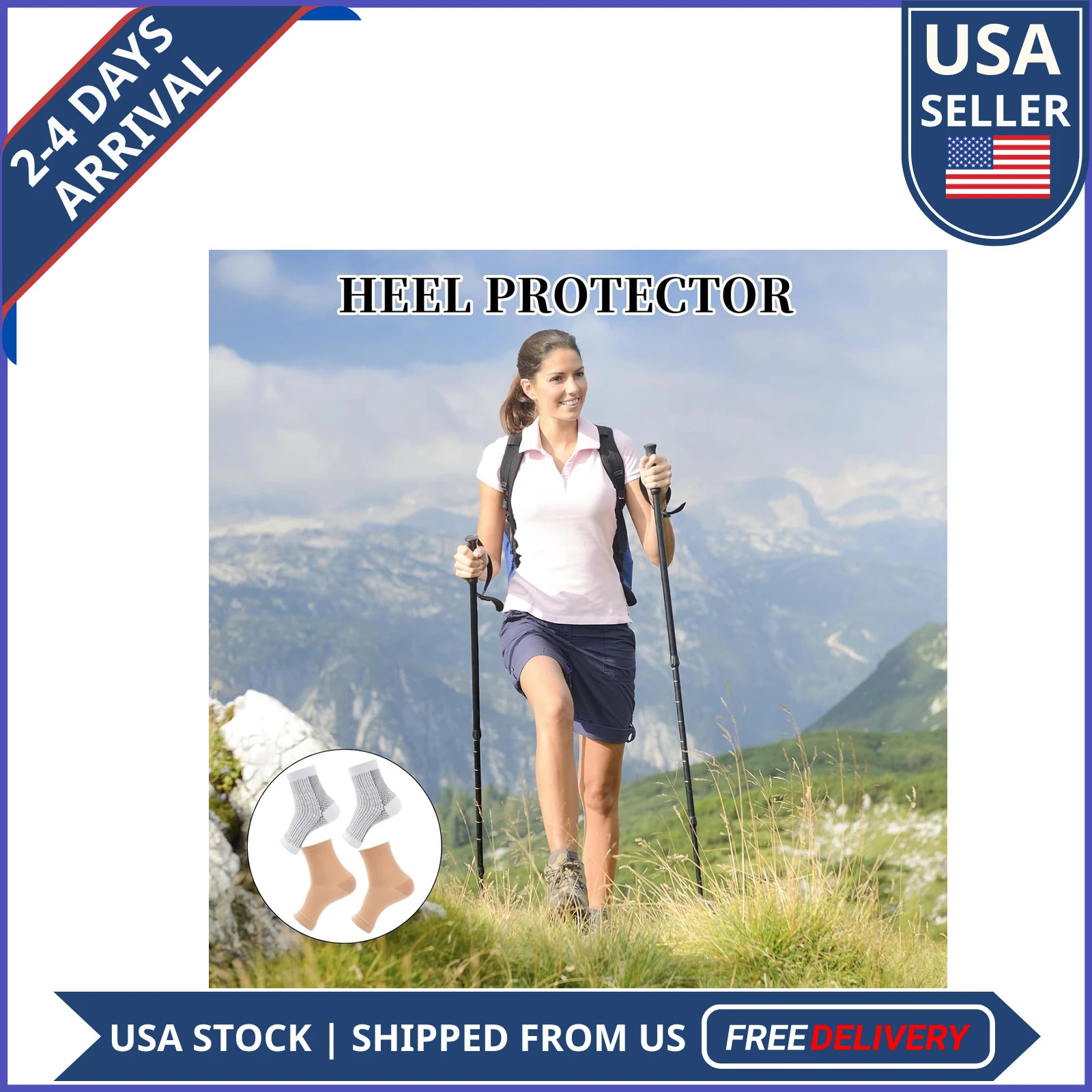 2 Pcs Bamboo Compression Foot Sleeves Ankle Support for Plantar Fasciitis M/L