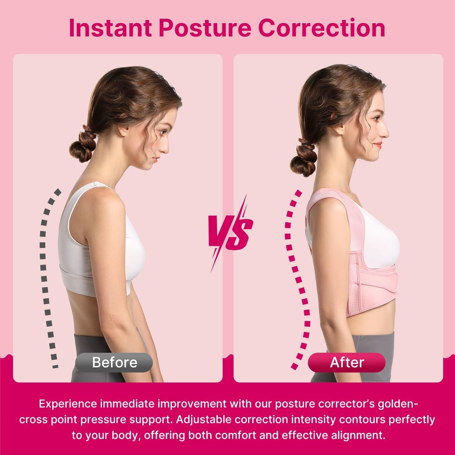 Fit Geno Posture Corrector for Women: Adjustable Medium/Large, Pink