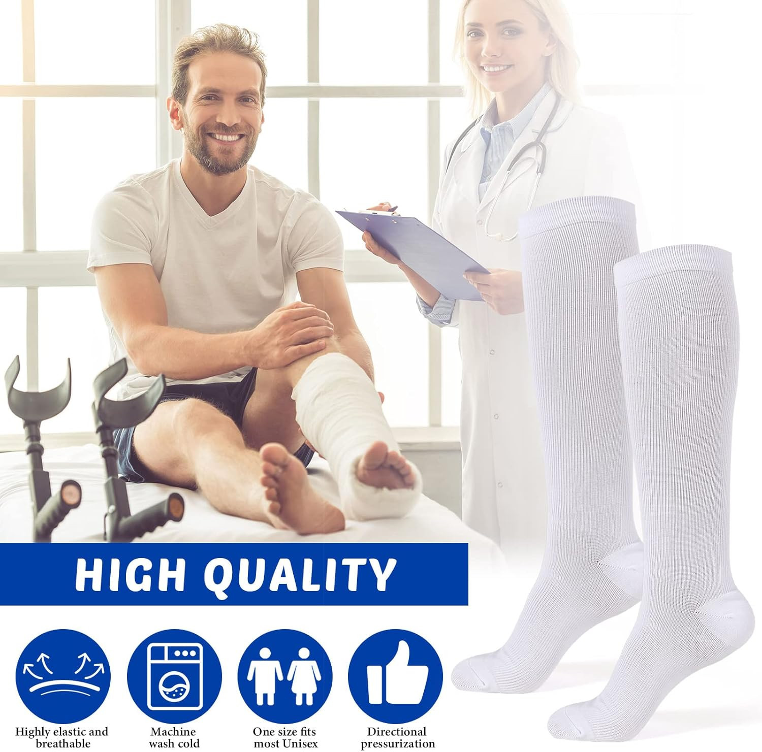 3 Pair Replacement Sock Liner Walking Boot Sock for Compression Cast Boot Walker