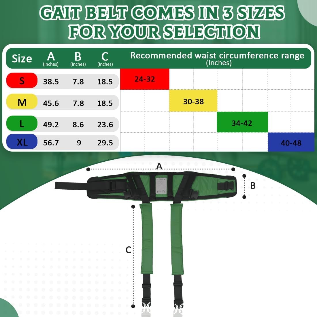 Gait Belt W/ Padded Handles & Leg Straps Seniors Medical Gate Belt Transfer