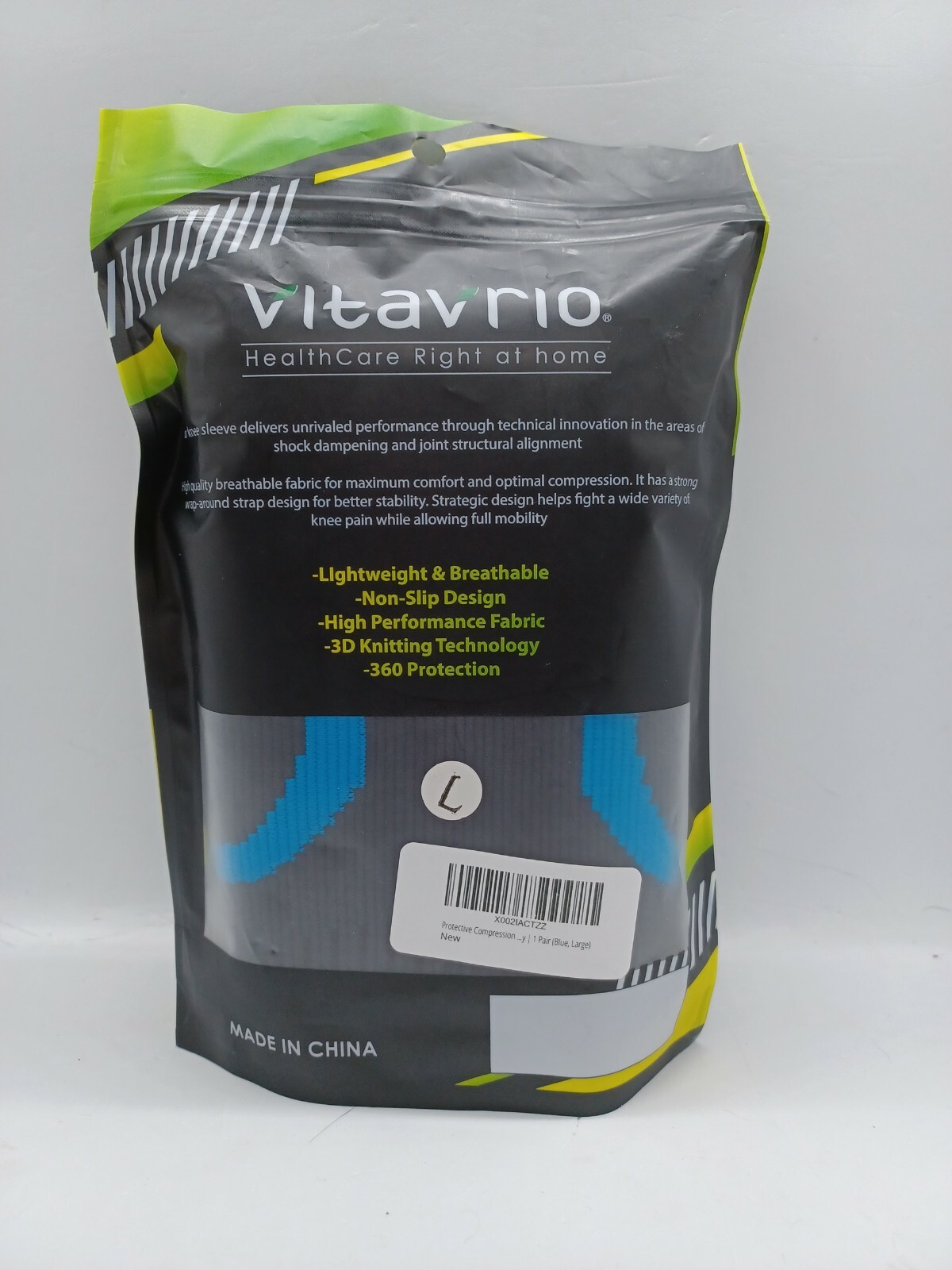 Vitavrio Fitness Compression Knee Sleeves Non-slip Elastic Breathable Support L