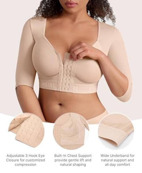 Arm Compression Sleeve Women Post Surgery Arm Shaper Bra | Front Small Khaki