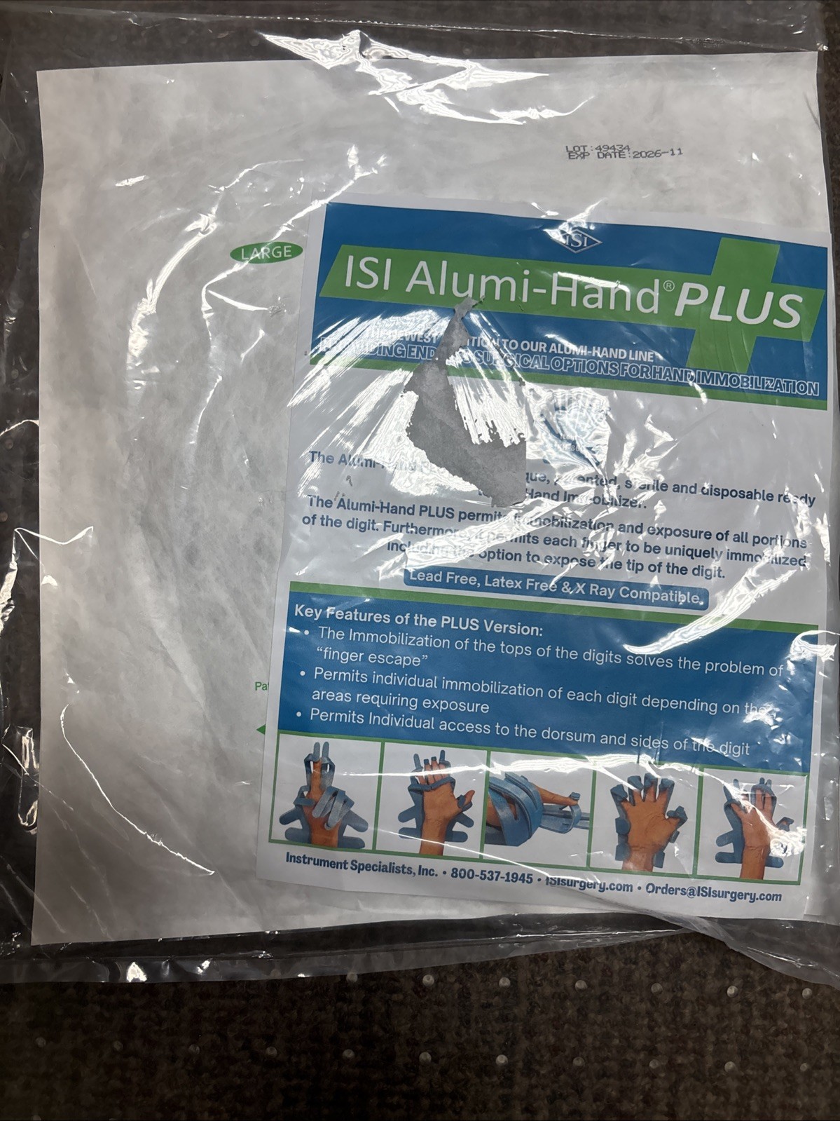 Alumi Hand Large Immobilizer (Single Hand) New