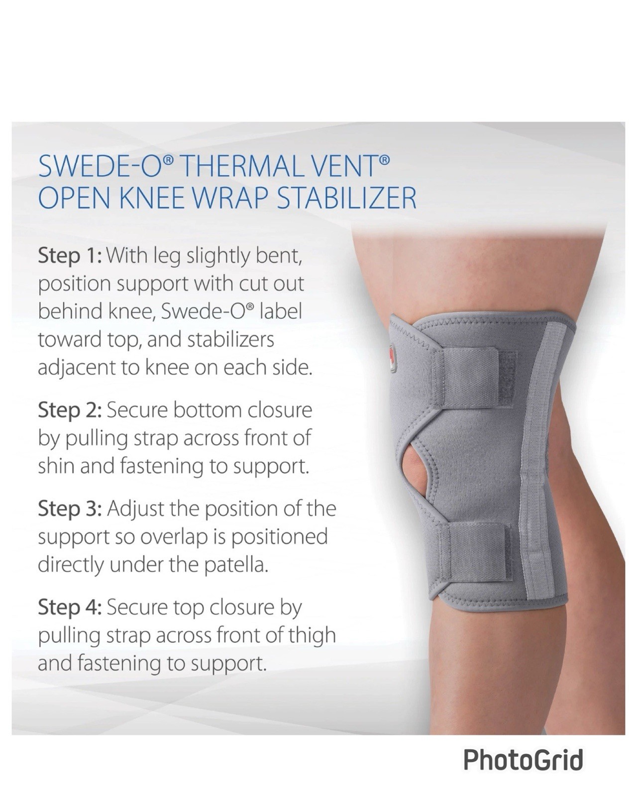 Swede-O Thermal Vent Open Knee Wrap Stabilizer Large Gray Knee Support Core Prod