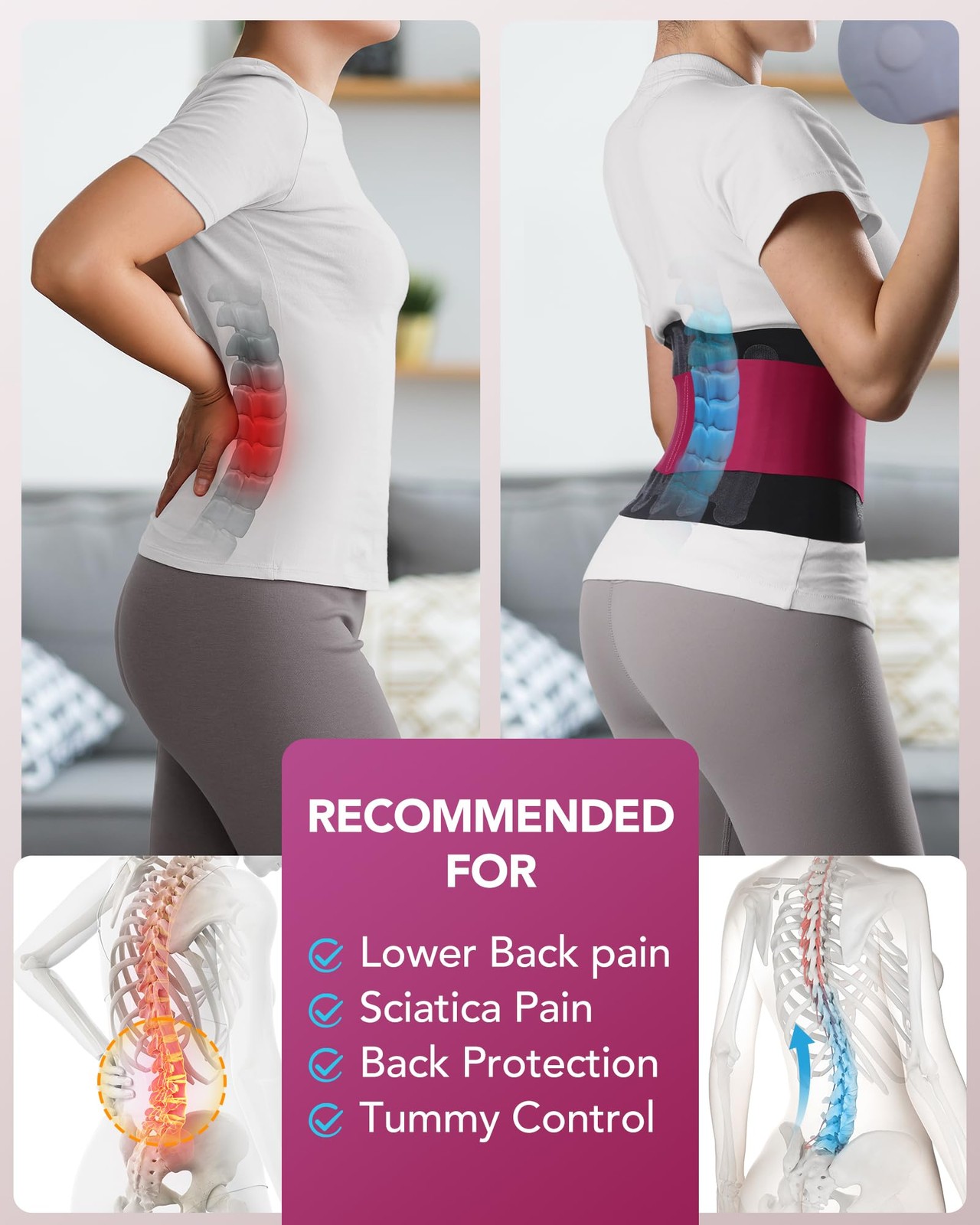 0.5mm Ultra Thin Back Brace with 3D Lumbar Pad, Seamless Yoga Fabric, Lightwe…