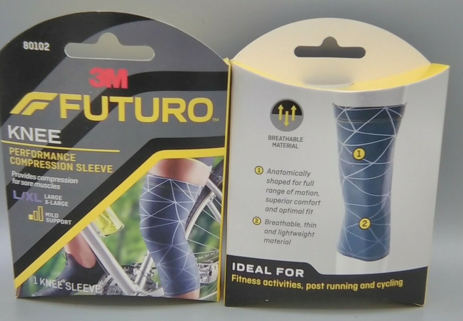 Set of 2 – 3M Futuro Compression Knee Sleeve, Post running Cycling, Fitness L/XL