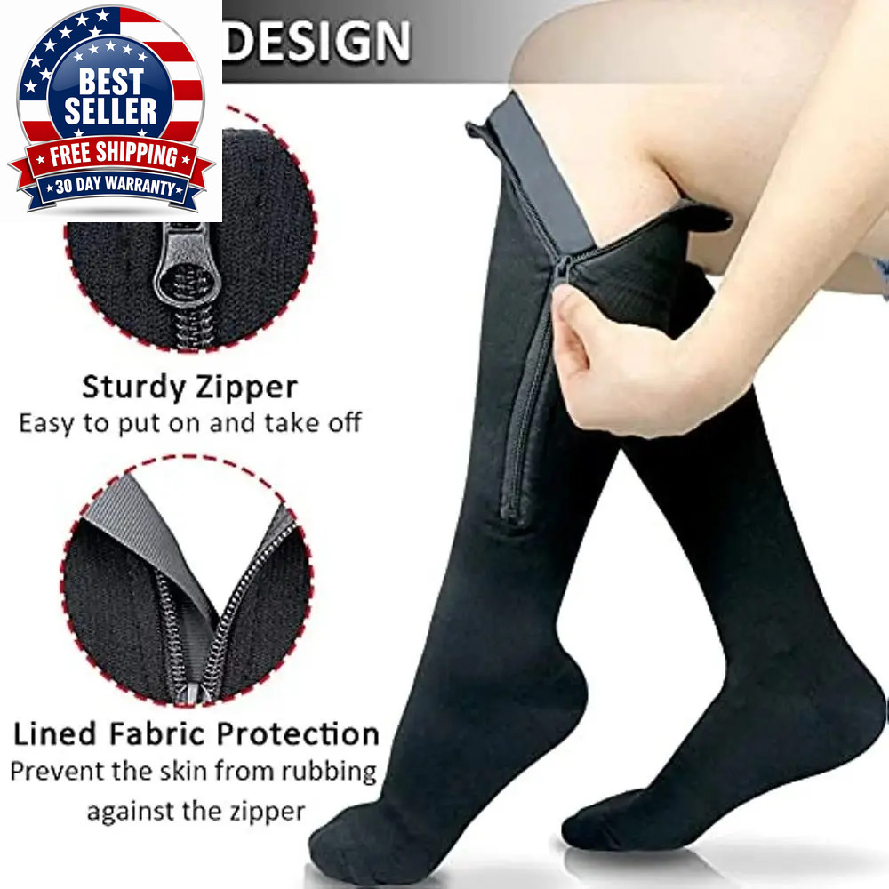 1 Pair Zipper Compression Socks Women Men High Elasticity Nylon Closed Toe Press