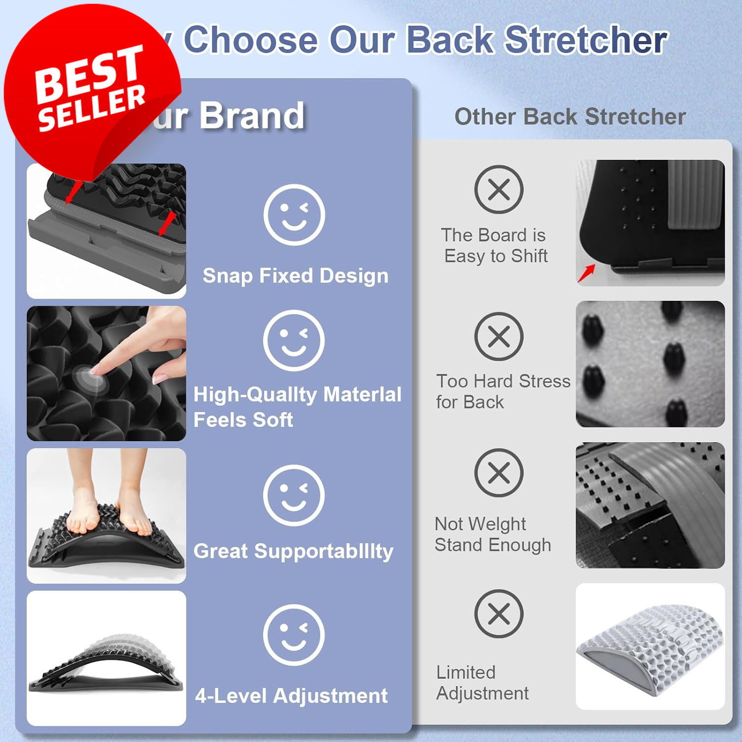 Back Stretcher Adjustable Lumbar Arch Spine Decompression Pain Relief – US
