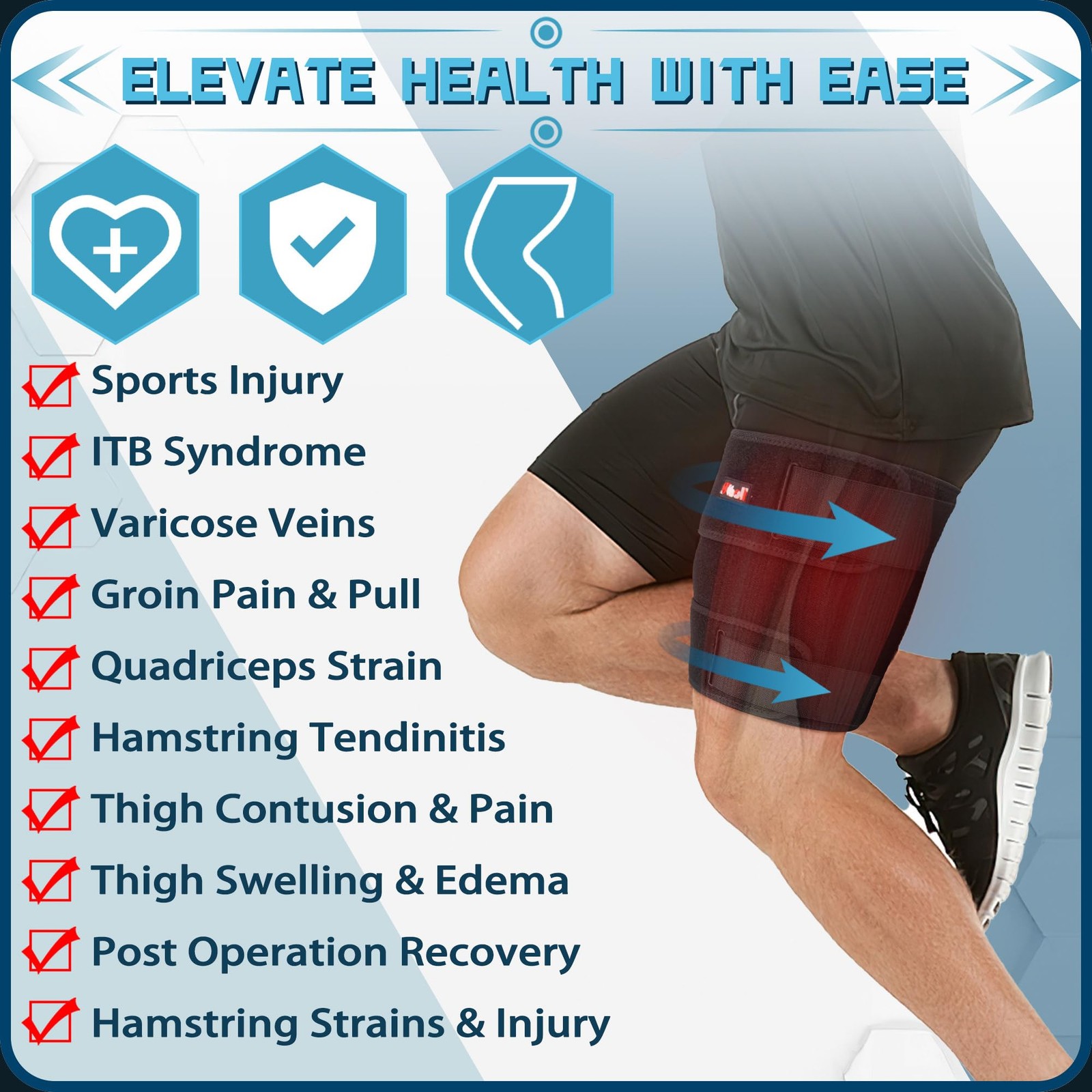 Adjustable Thigh Brace Hamstring Compression Wrap Quad Upper Leg Support Men