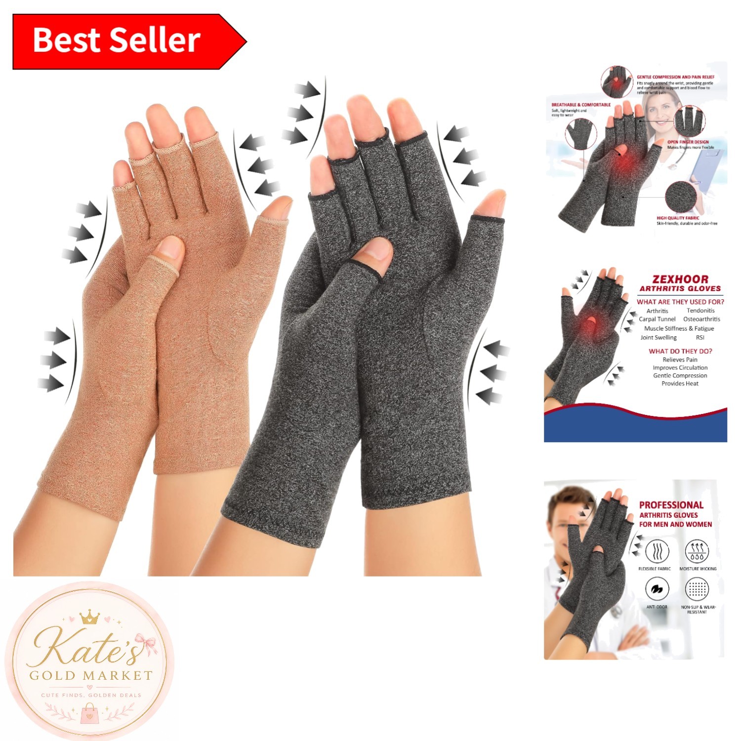 Comfortable Compression Gloves for Arthritis – 2 Pairs Available in Medium Size