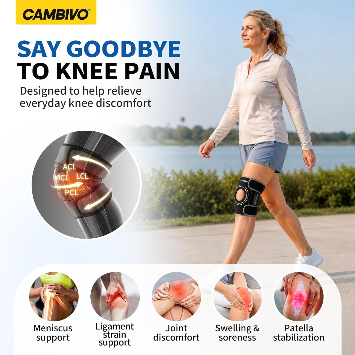 ELITE Adjustable Knee Brace with Gel Pad & Stabilizers for Pain Relief – Large