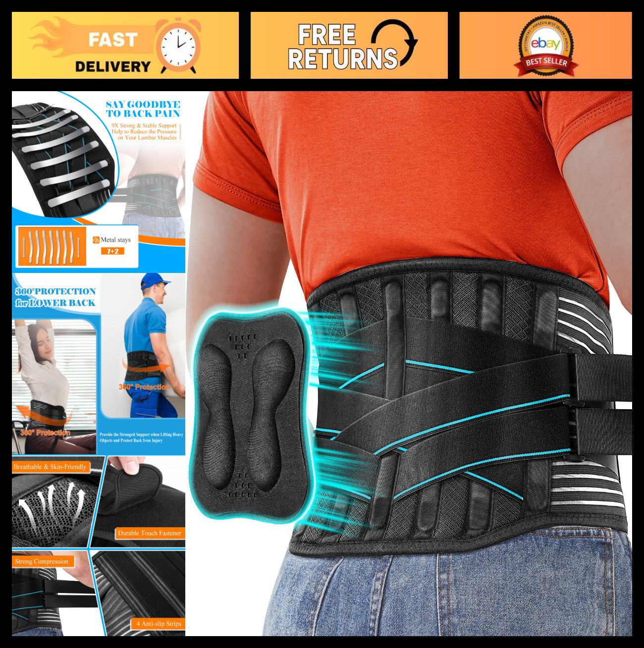 Plus Size 4XL/5XL Back Support Brace for Men & Women – Strong Lumbar Belt for Sc