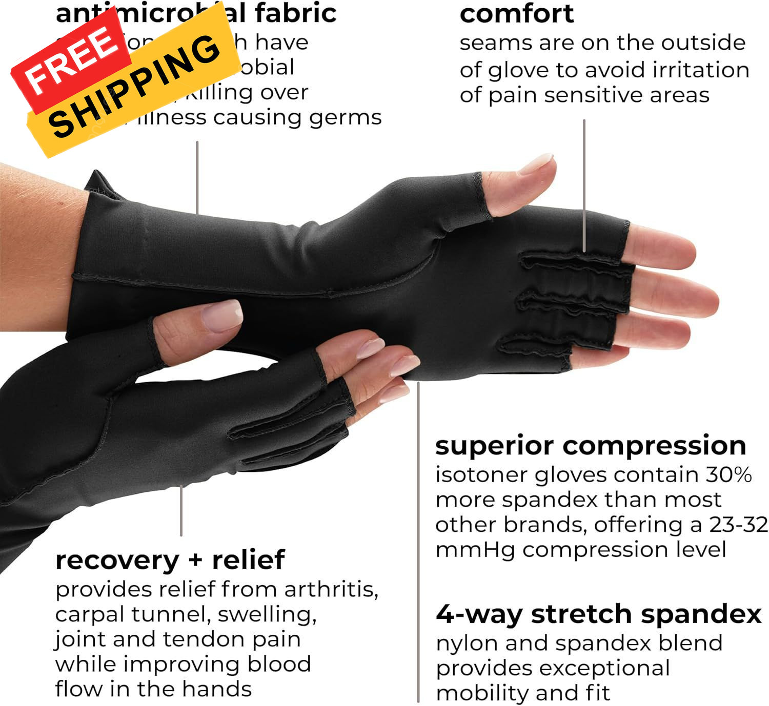 isotoner Women & Men Arthritis Compression Rheumatoid Pain Medium, Black