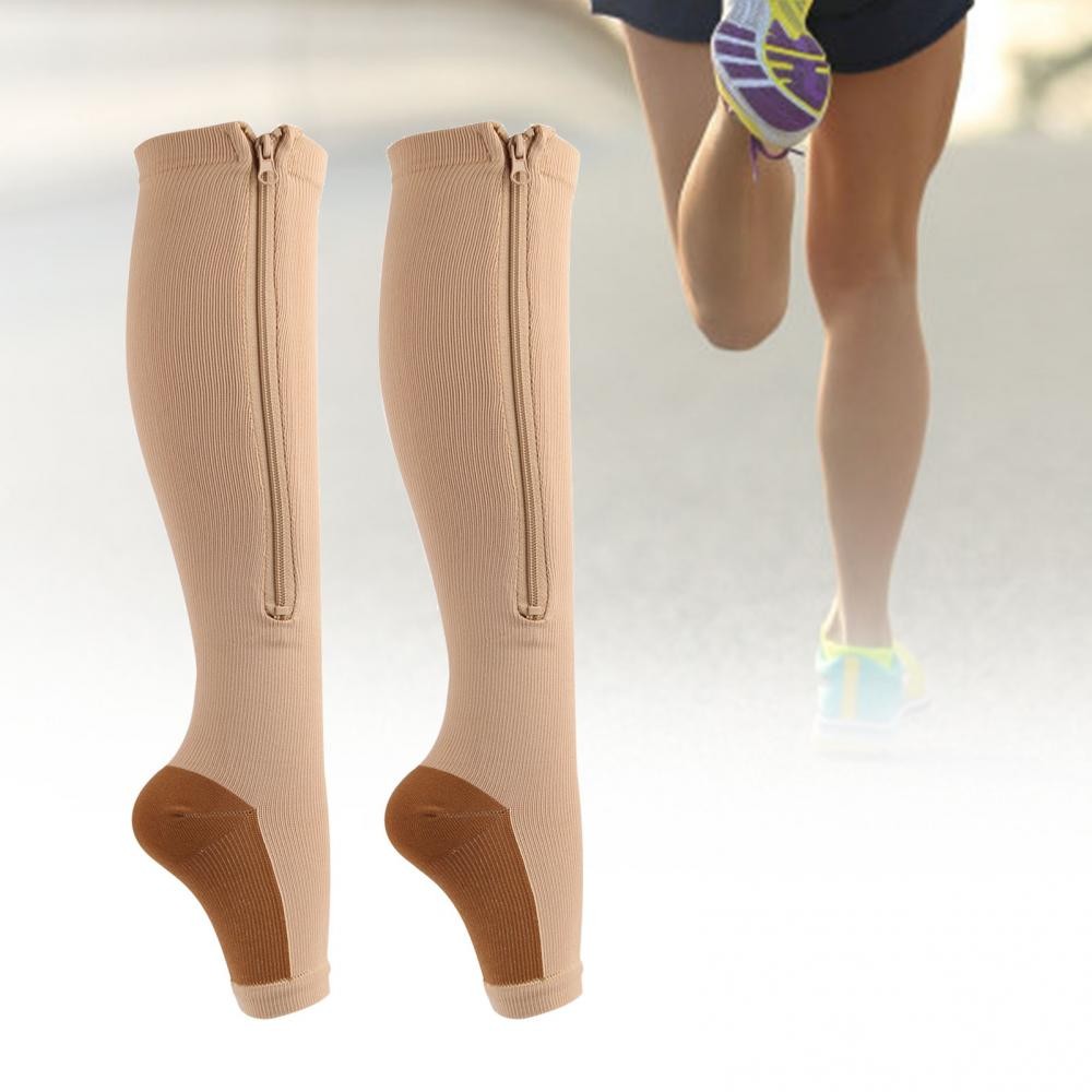 2 Pairs Compression Stockings, Knee High Length, Open Toe,Zipper Leg Pain Relief