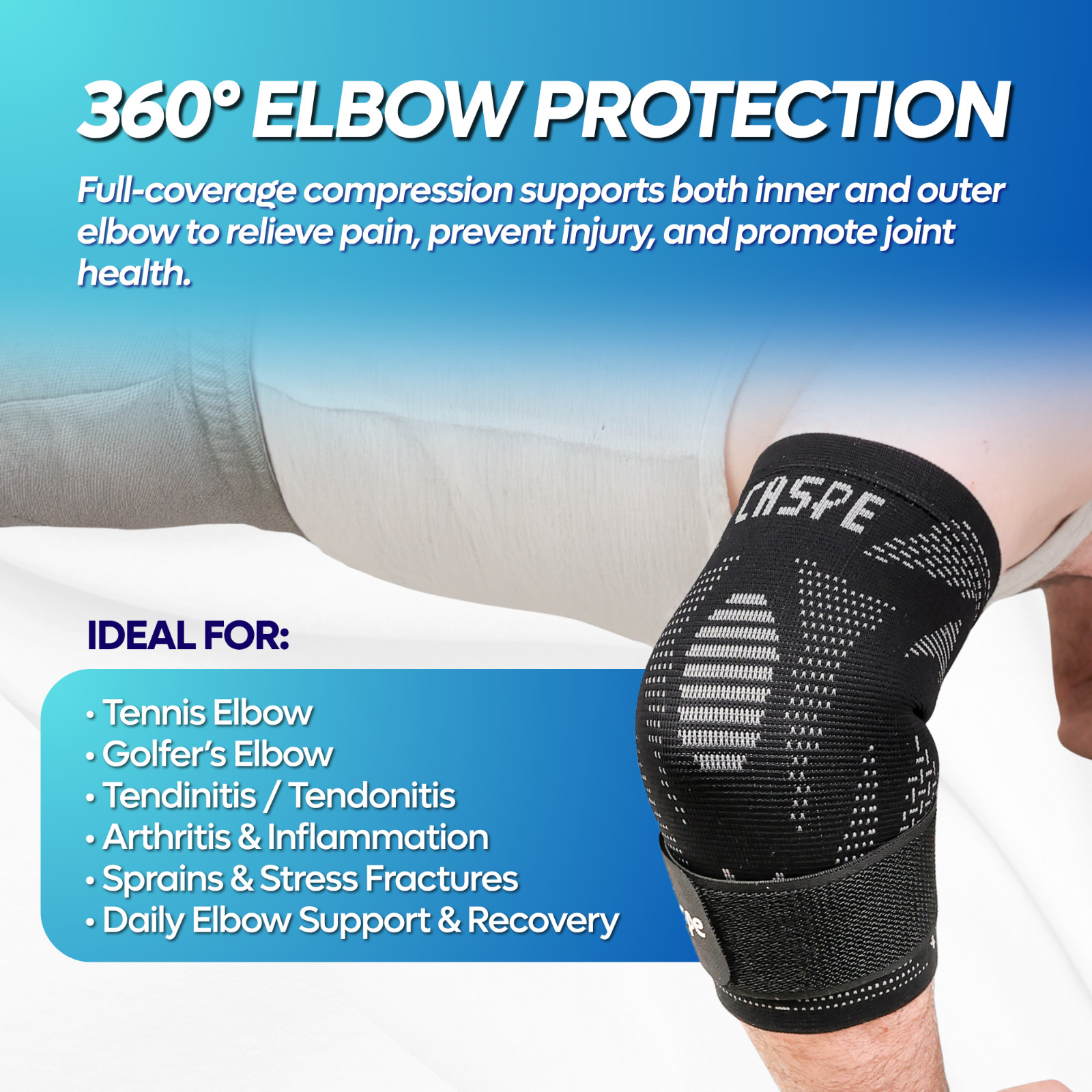 Caspe 2-Pack Elbow Sleeve Brace Wrap Adjustable Support Arm Arthritis Tendonitis