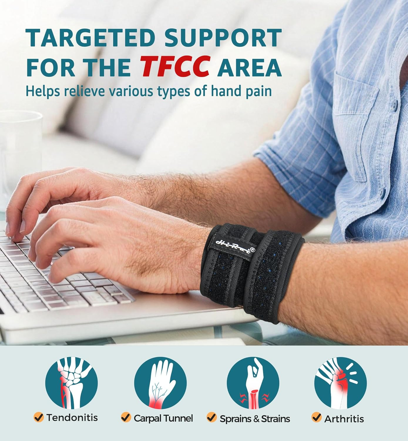 Wrist Brace for TFCC Tears, Adjustable Wristband Wrist Wraps Support for Fitness