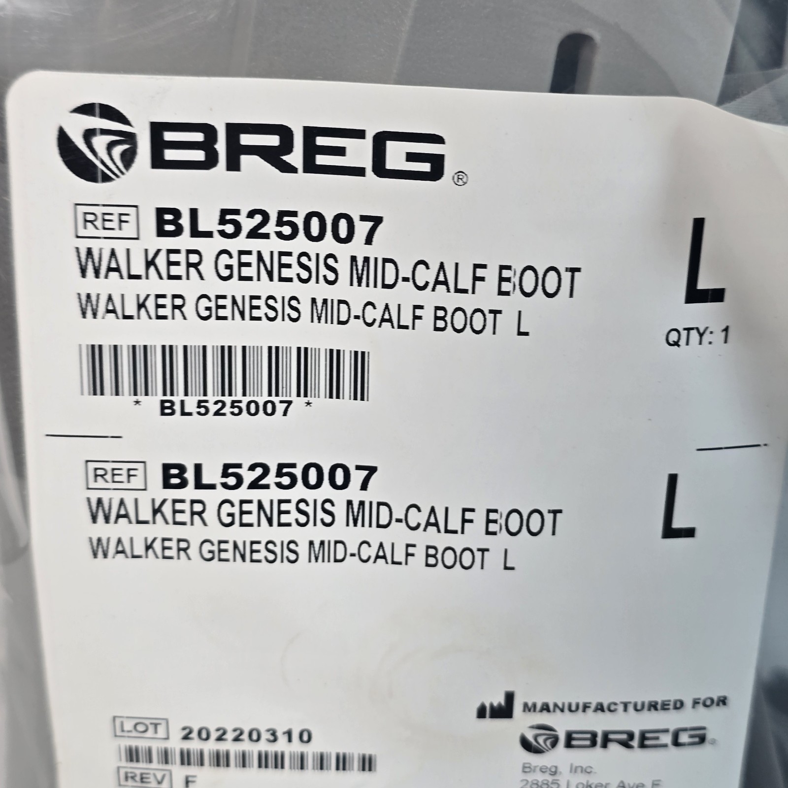 New Breg BL525007 Walker Genesis Mid-Calf Boot 3 Strap Size Large L LG