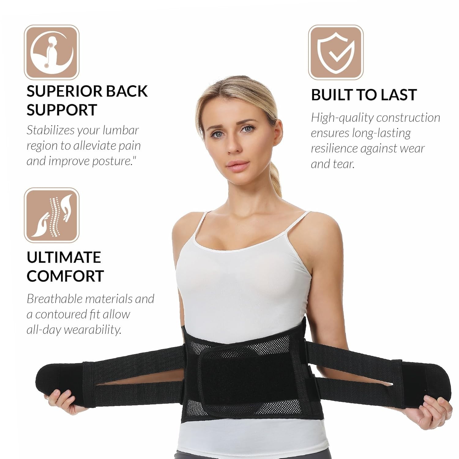 Unisex Adjustable Lumbar Brace – Black Back Support Belt for Pain Relief, Size L