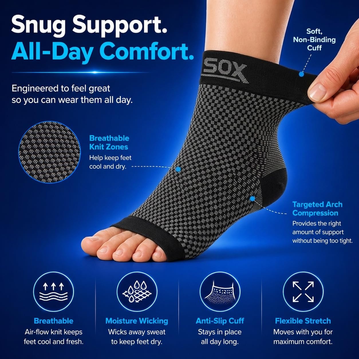 Toeless Ankle Compression Socks for All-Day Comfort and Foot Pain Relief (M)