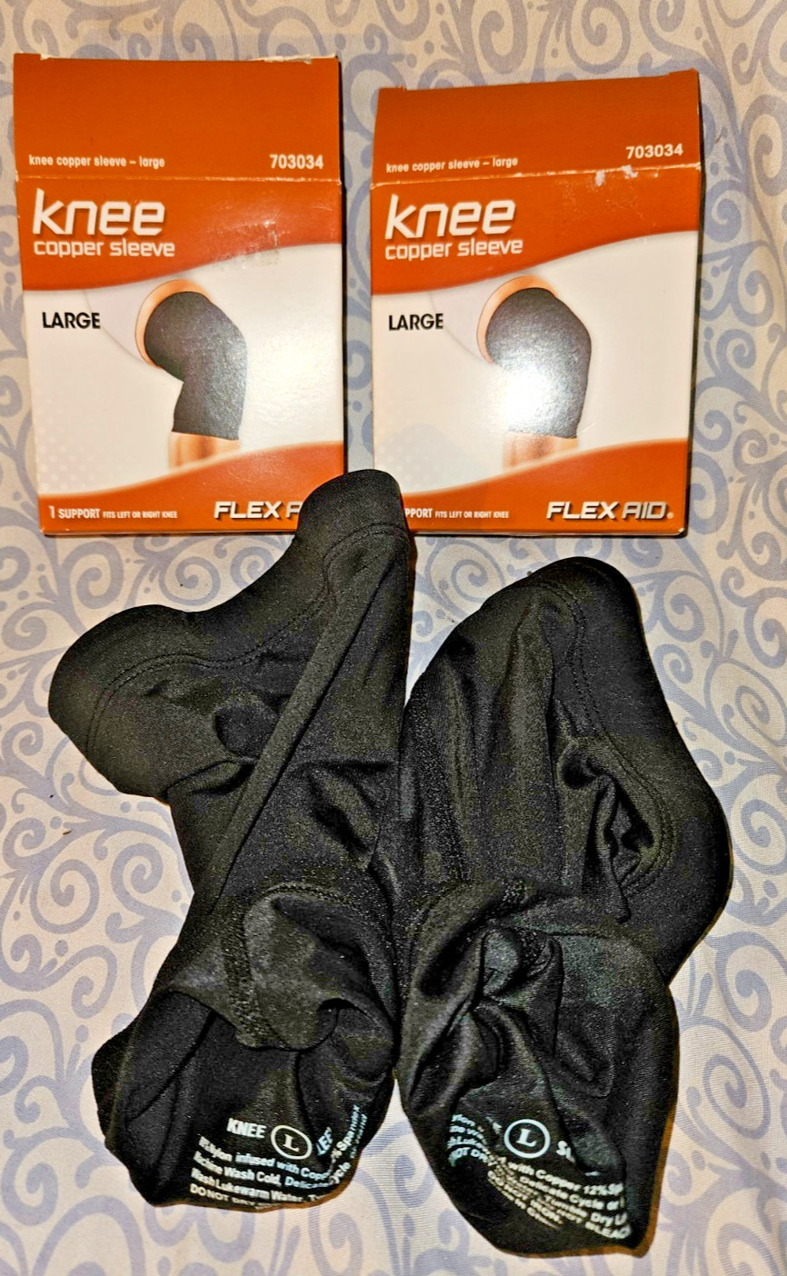 Copper Knee Sleeve Size Large Flex Aid 2 Supports For Left Or Right Knee
