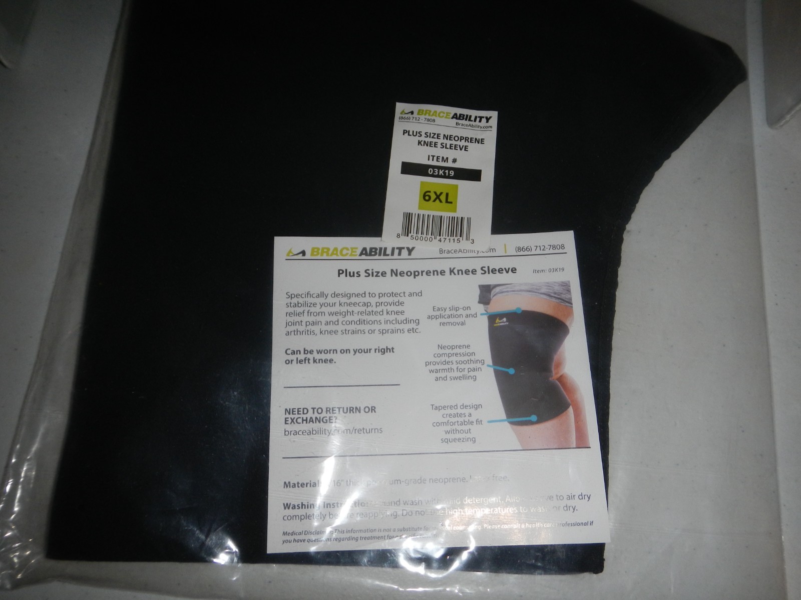 BraceAbility Neoprene Knee Sleeve Compression Support Brace 03K19 Plus Size 6XL