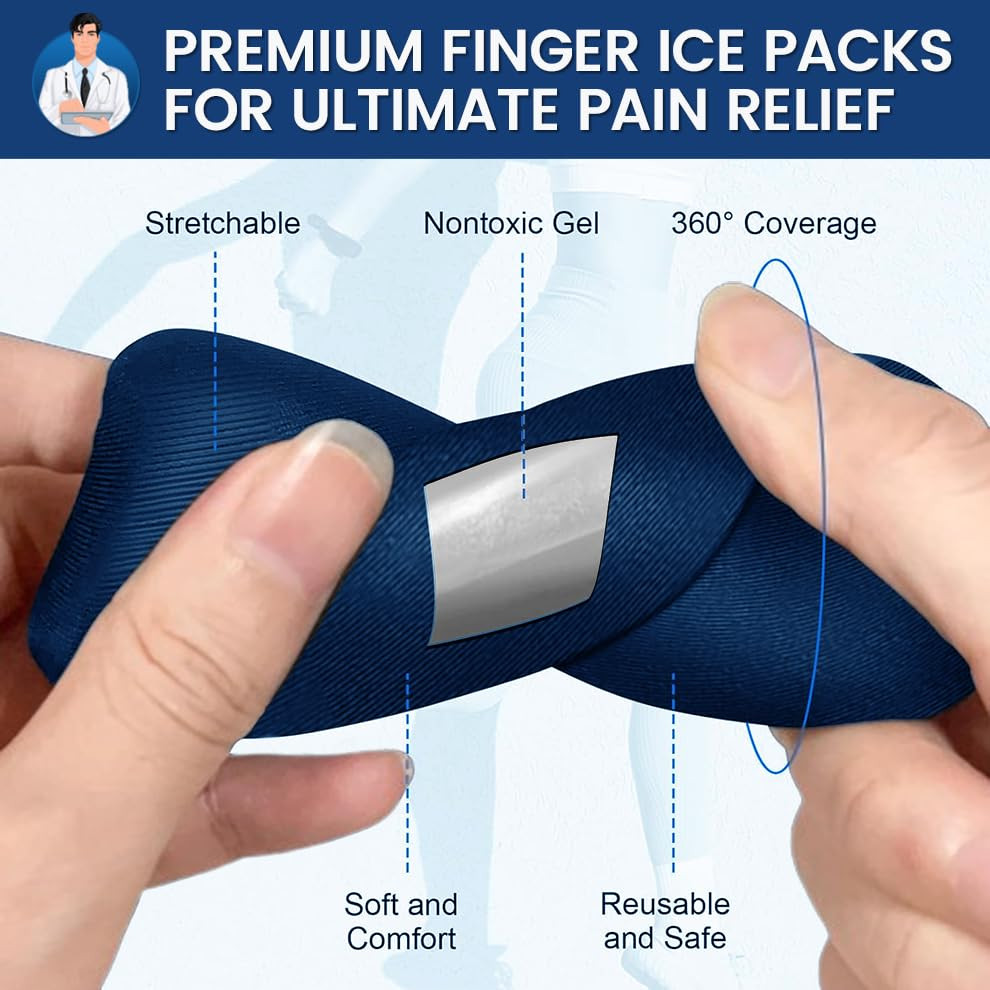 Finger Splint & Ice Pack Set 2+2 Adjustable Support Brace for Index Thumb Pain