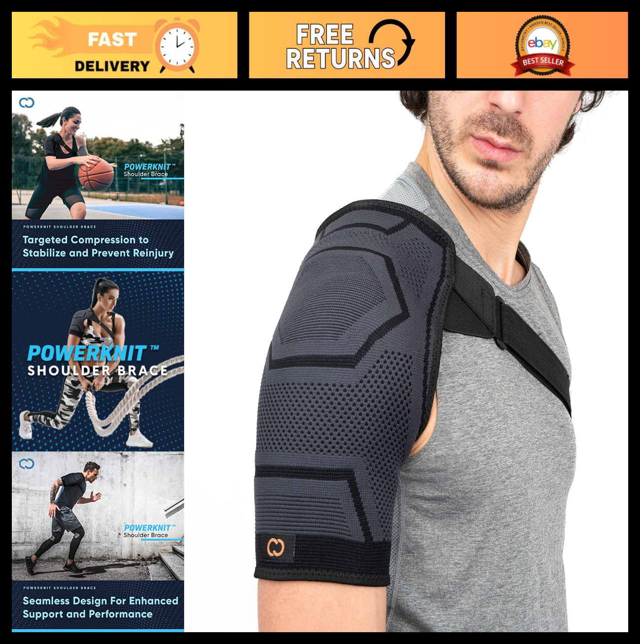 Shoulder Compression Brace for Pain Relief | PowerKnit Support for Rotator Cuff
