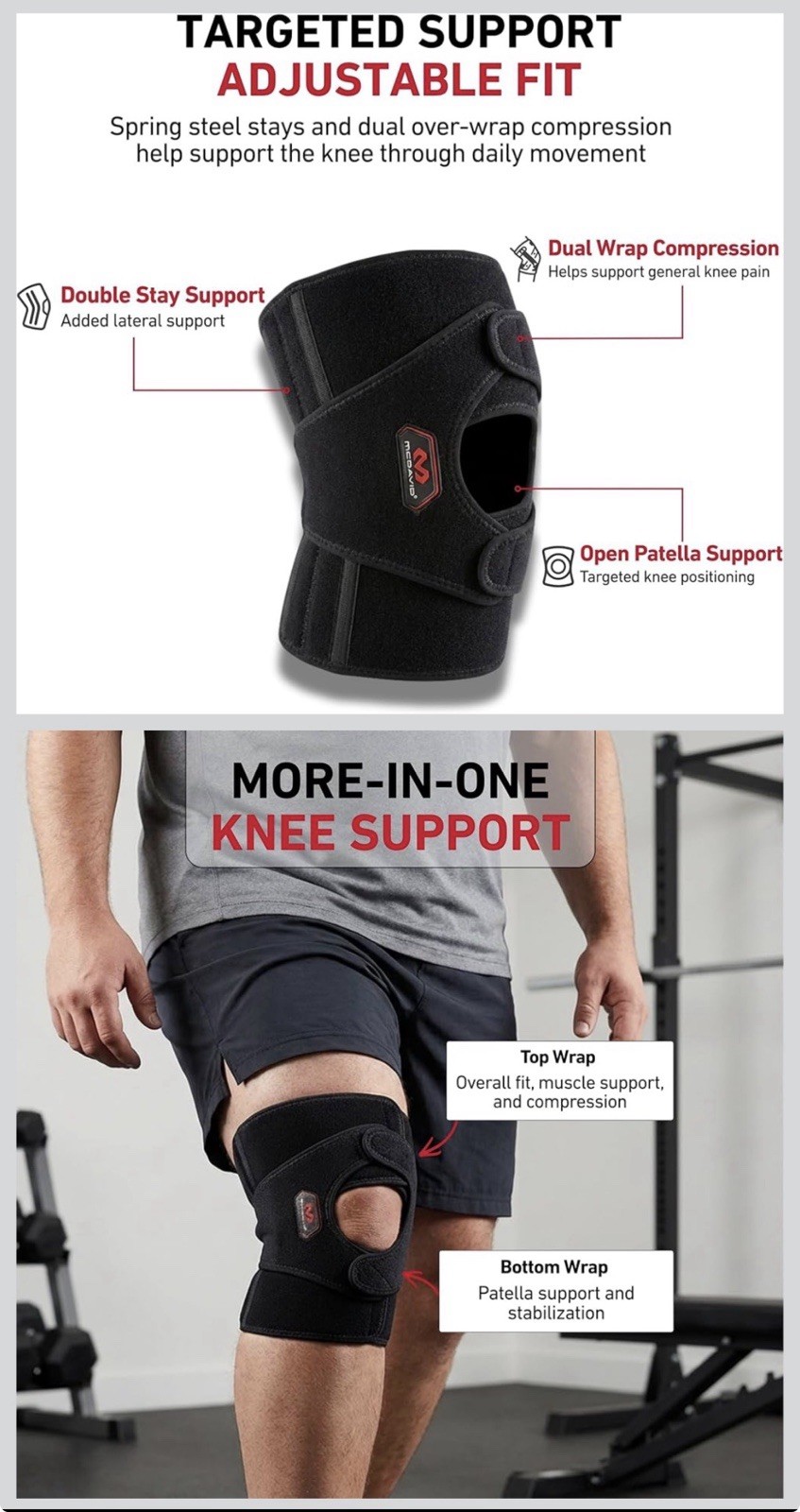 McDavid VOW Plus Size Knee Brace with Steel Stays – XL/2XL – Black Compression