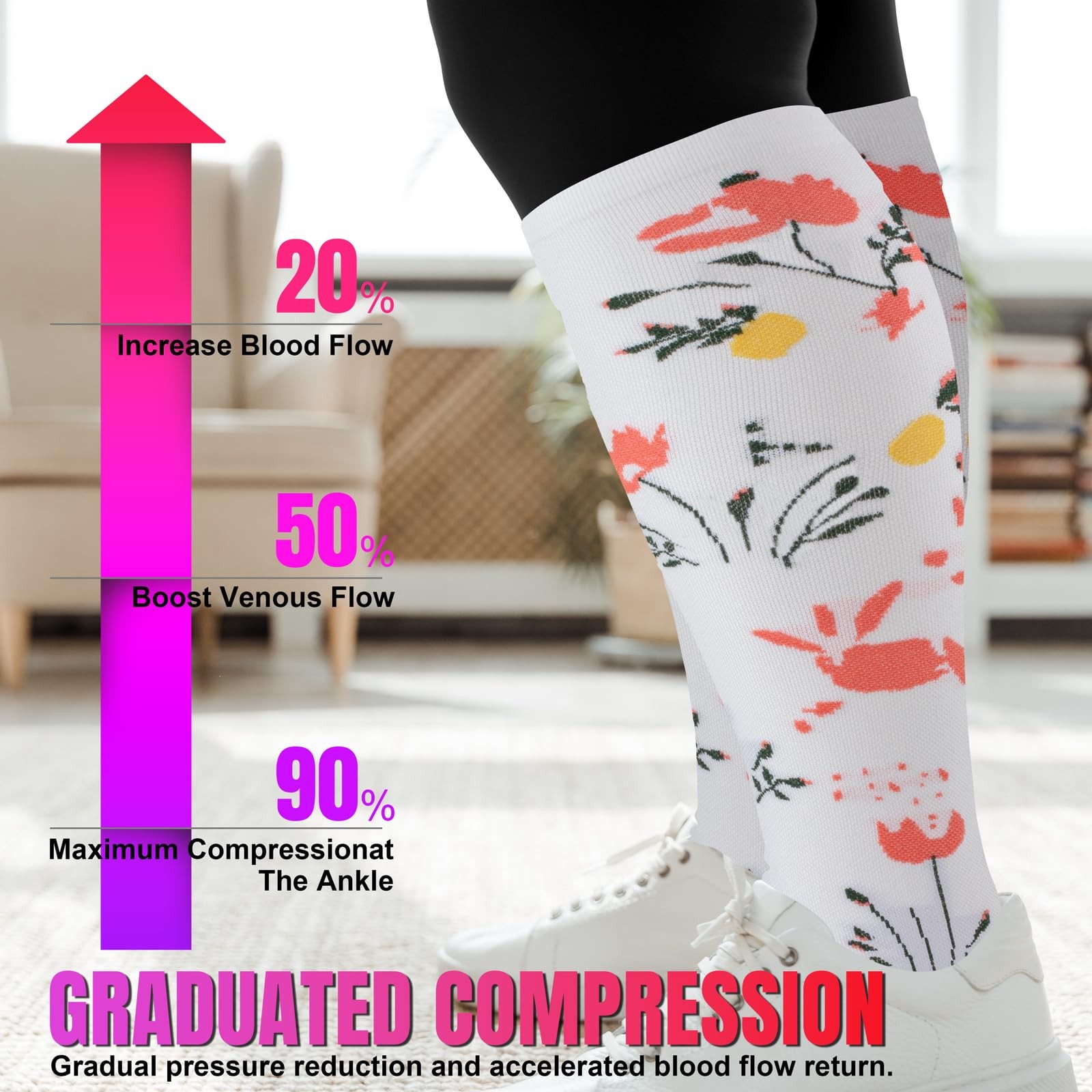 Bropite 3/4 Pairs Plus Size Compression Socks Women & Men 20-30 mmhg-Extra Wide