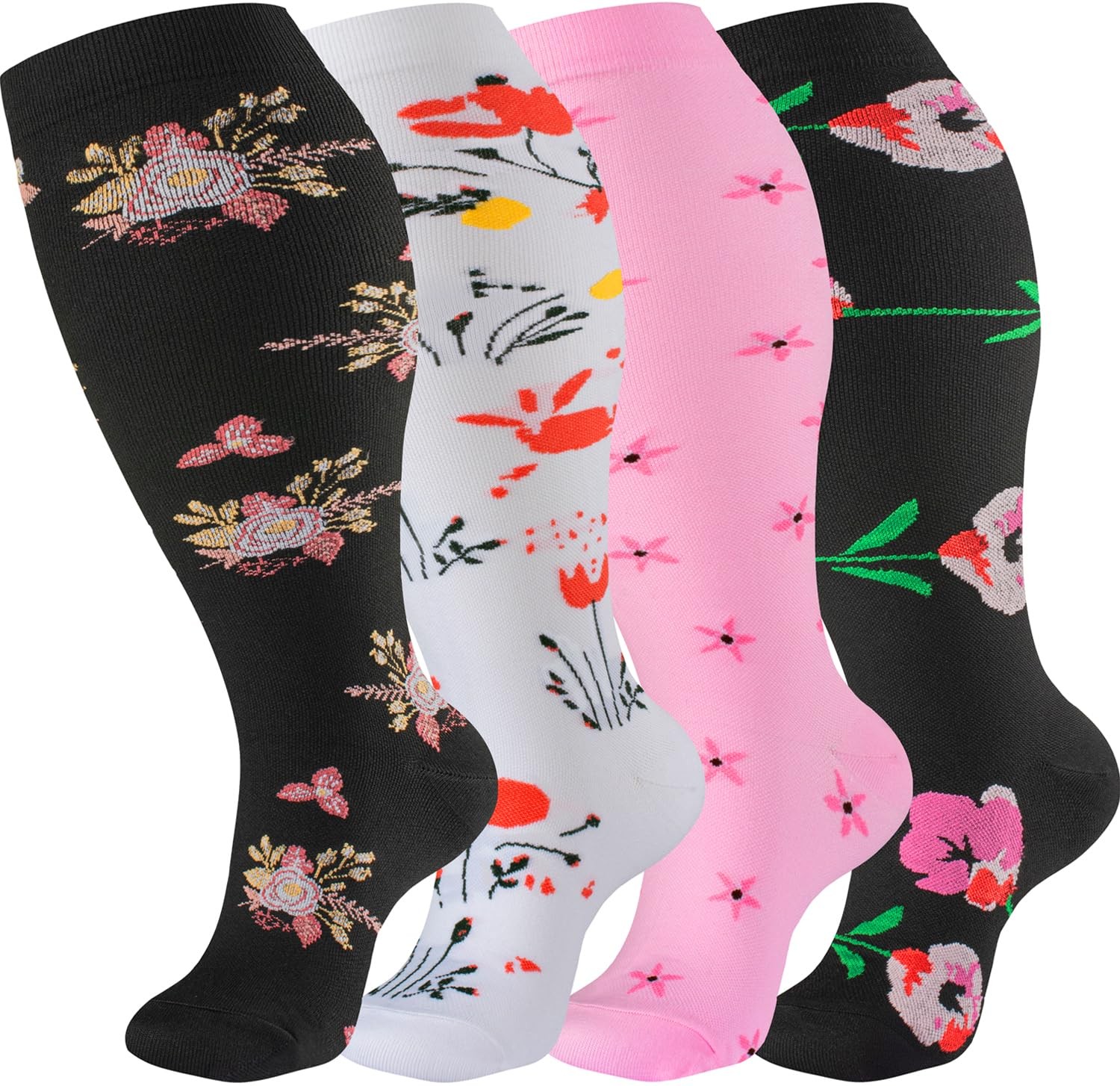 Bropite 3/4 Pairs Plus Size Compression Socks Women & Men 20-30 mmhg-Extra Wide
