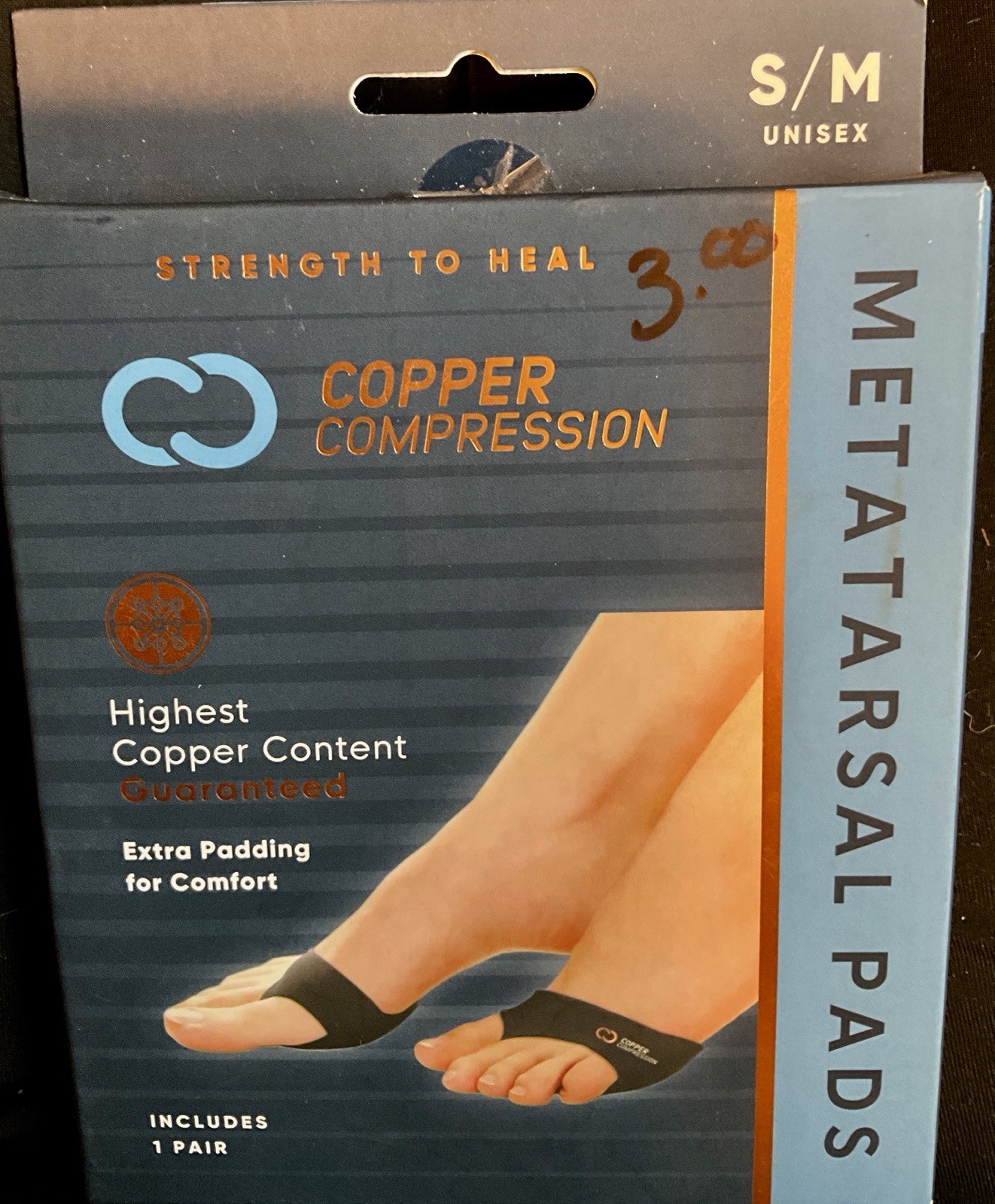 1 Pair Highest Copper Content Compression Metatarsal Pads Size Small/Medium S/M