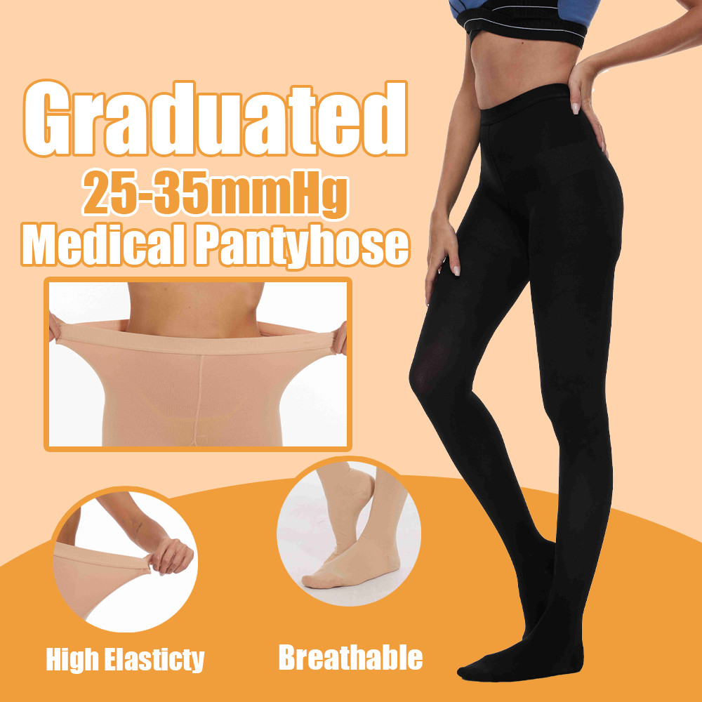 Closed Toe Stockings High Waist Tights Compression Pantyhose Support Hose Opaque