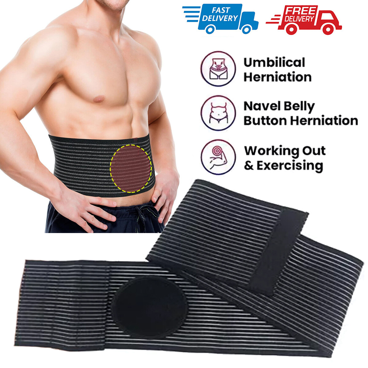 Umbilical Navel Hernia Belt 6.3″ Abdominal Binder With Compression Pad Unisex US