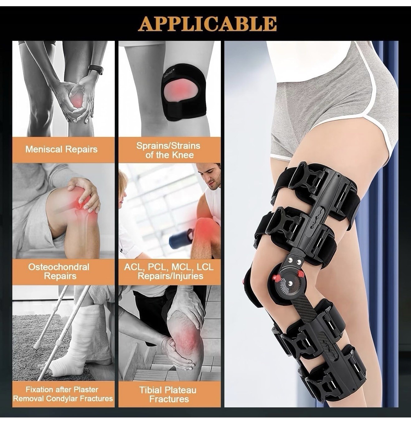 ZenMingle | Carbon Fiber Unloader Hinged Left/Right Knee Brace Immobilizer