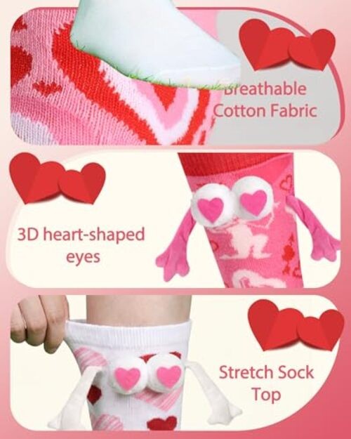 Valentine’s Day Socks Set – 2 or 4 Multi-color With Hearts and Lips Patterns