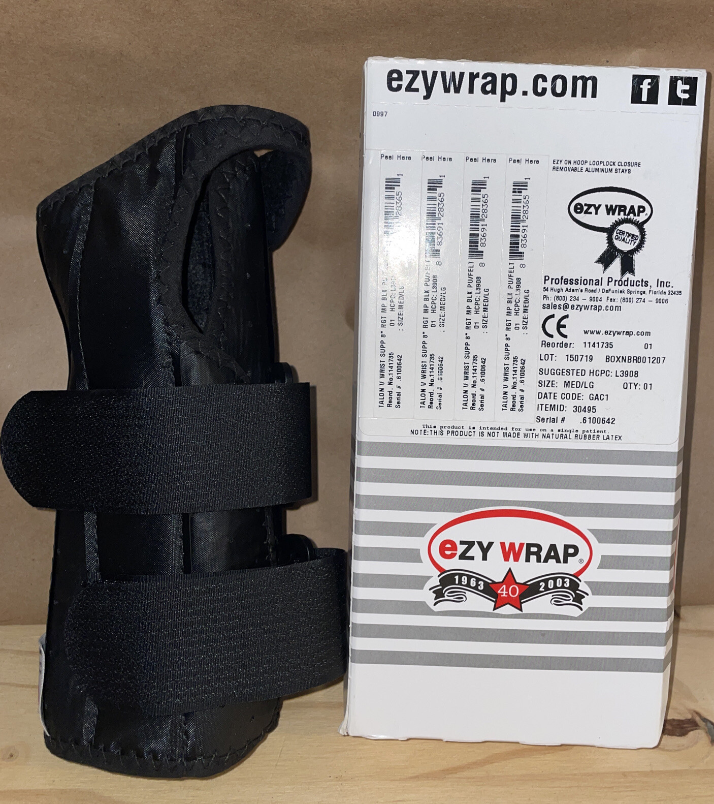 Ezy Wrap Talon Velcr Wrist Support 8″ Right Hand Size M/L New-Carpal tunnel