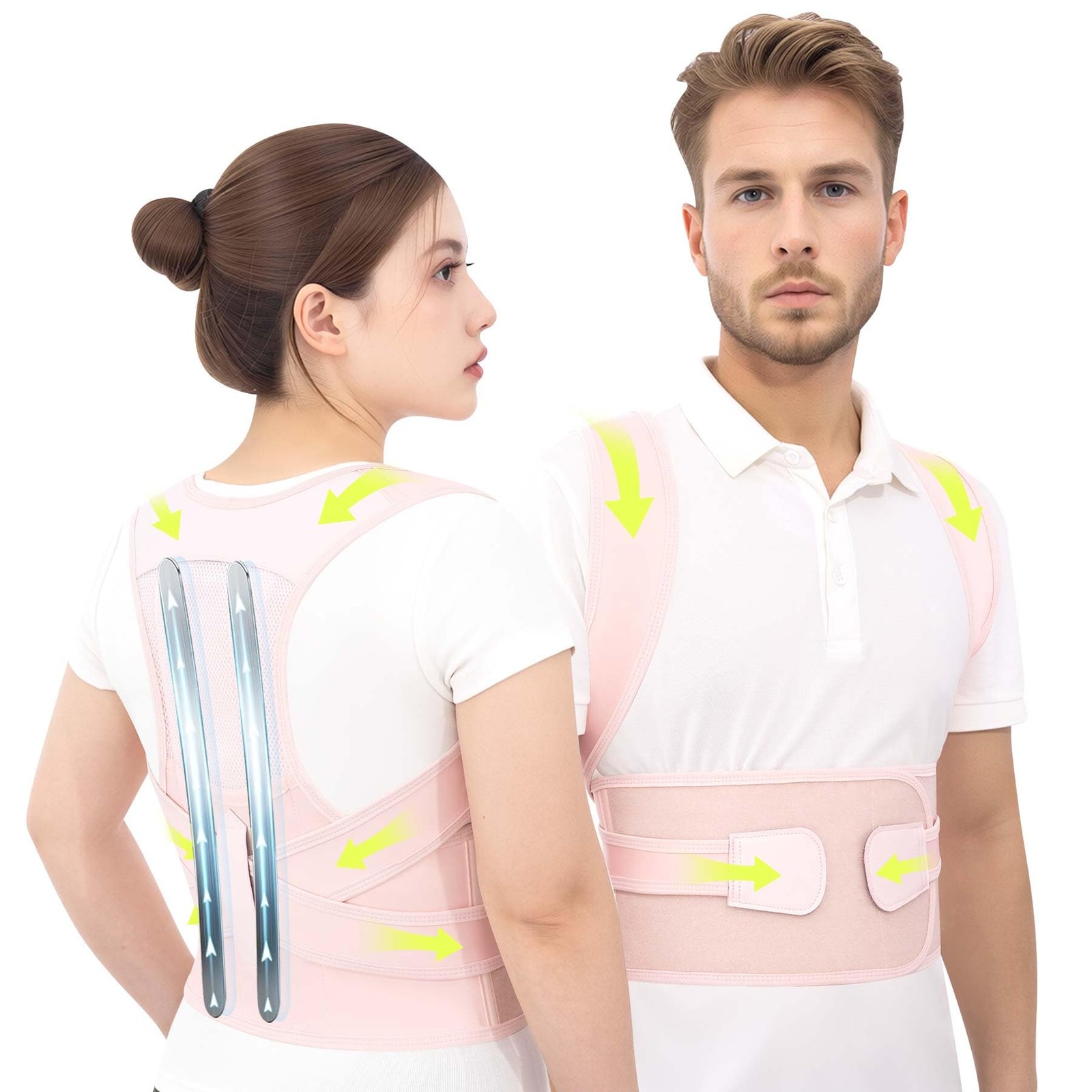 QFE Back Brace Posture Corrector for Women and Men Straightener Large, Pink
