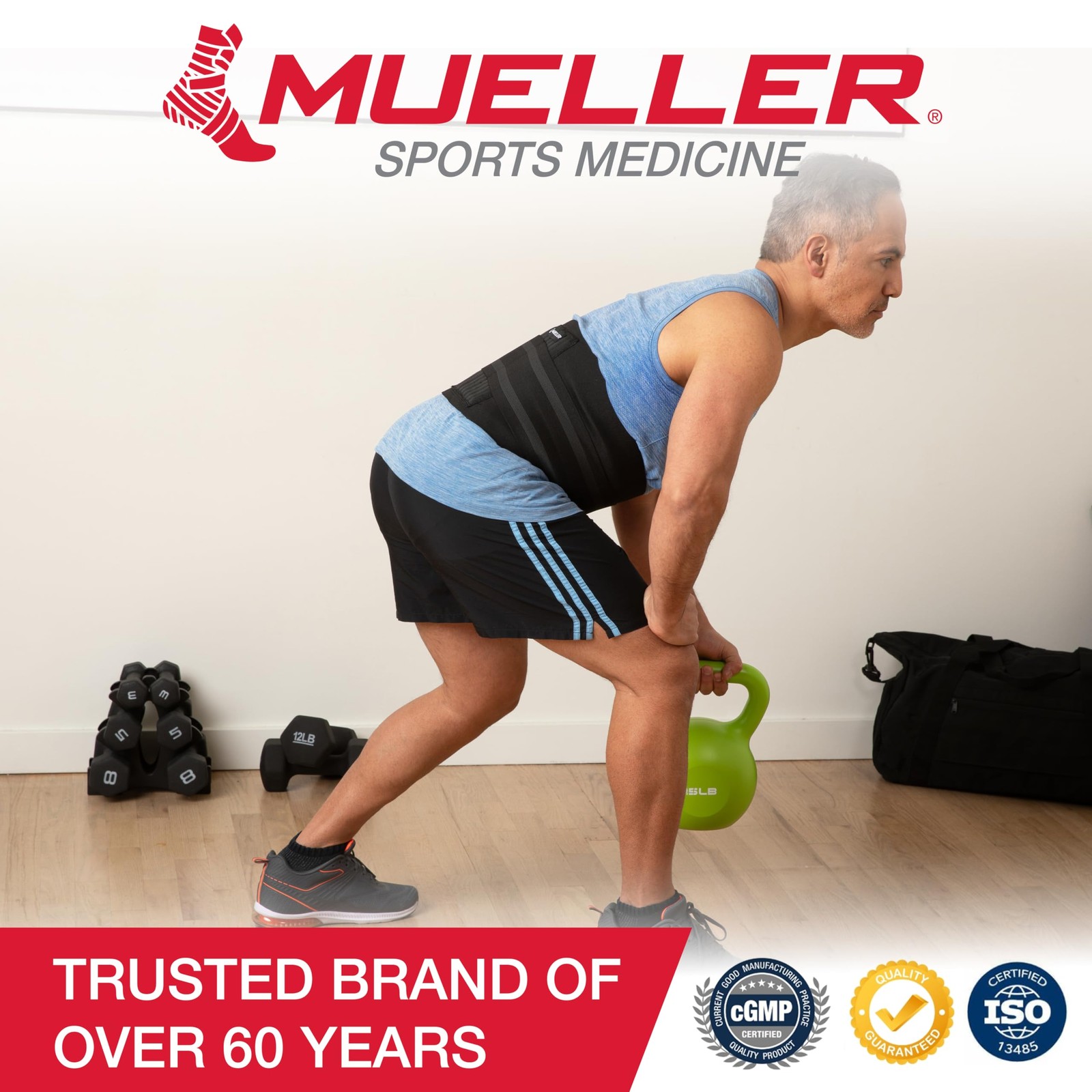 MUELLER Sports Medicine Adjustable Back Brace, Ideal for One Size, Black