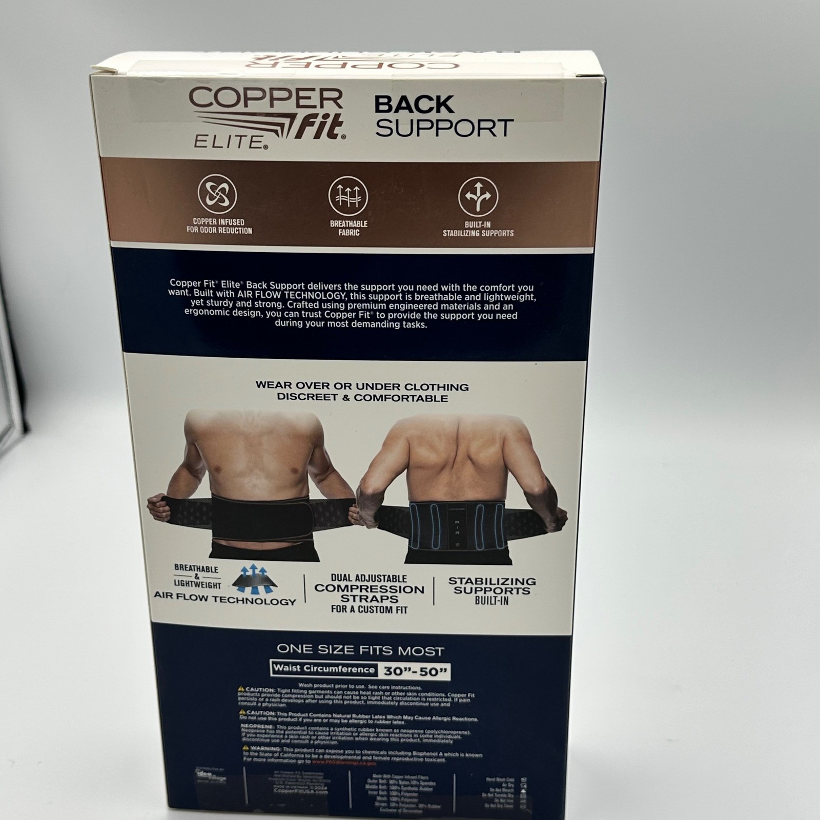 Copper Fit Elite Back Support Adjustable Airflow Compression Belt Black One Size