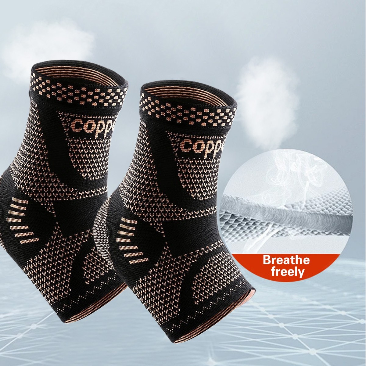 2 PCS Copper Ankle Support Brace Compression Strap Achilles Tendon Sprain Sports
